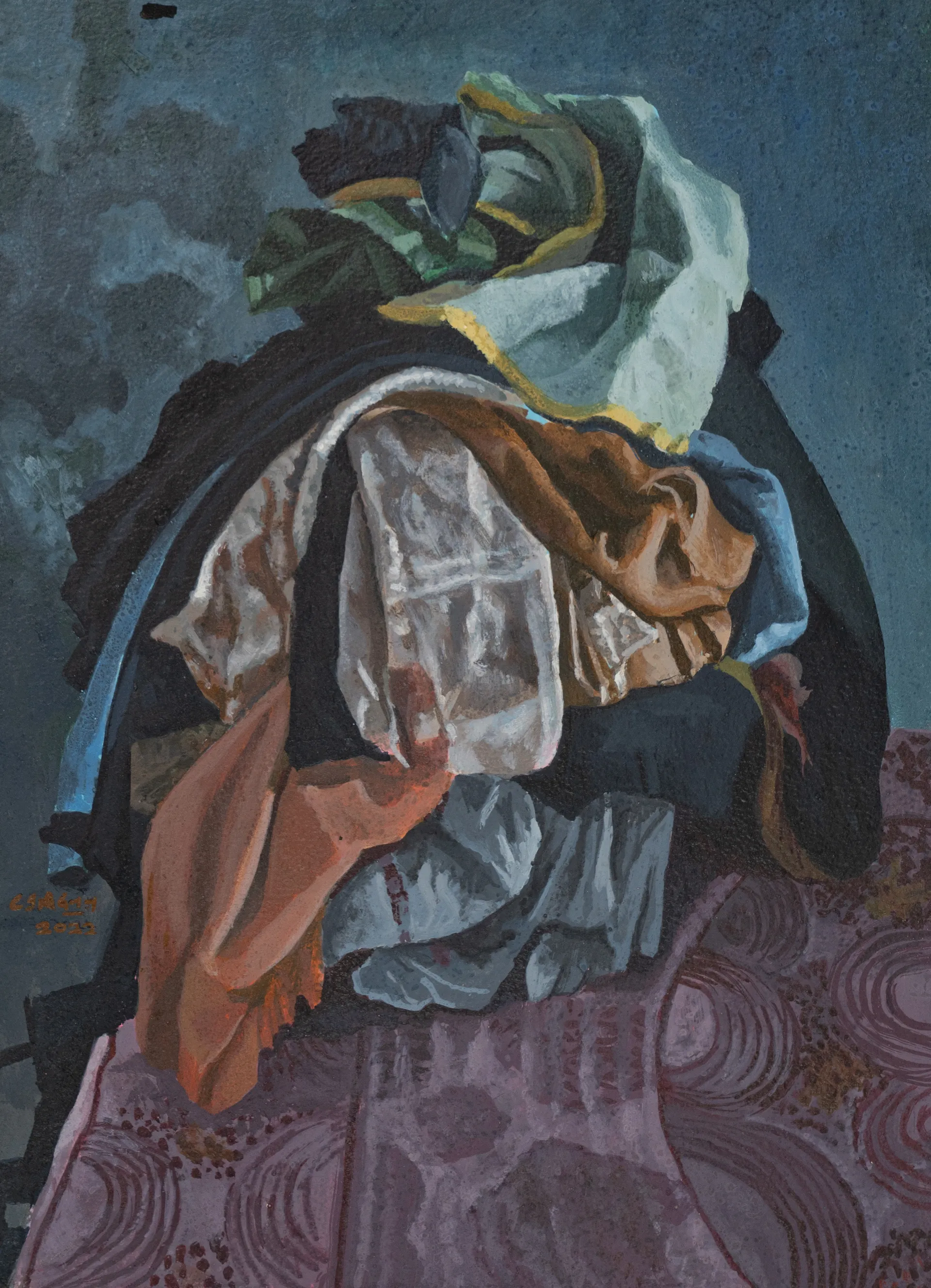 Cloth flower by Akbar Ali Sunasara - Acrylic on handmade paper