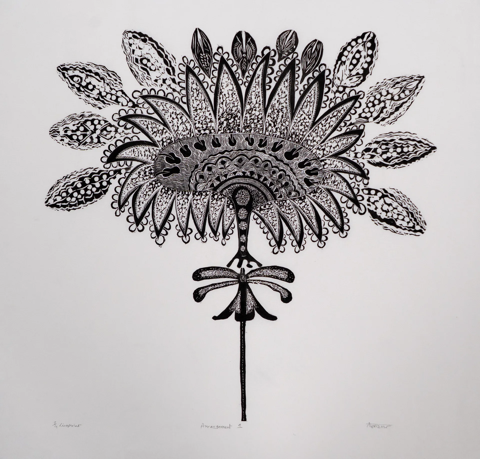 Arrangement series 1 by Avni Bansal - Linocut print on Kozo paper