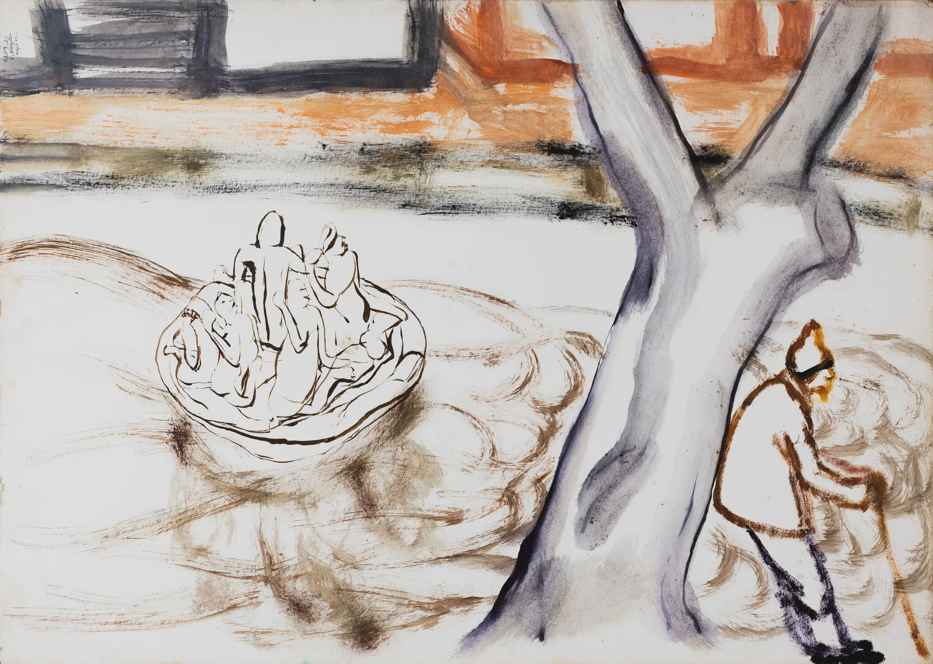 The flood by G. Mahesha - Watercolor drawing on paper