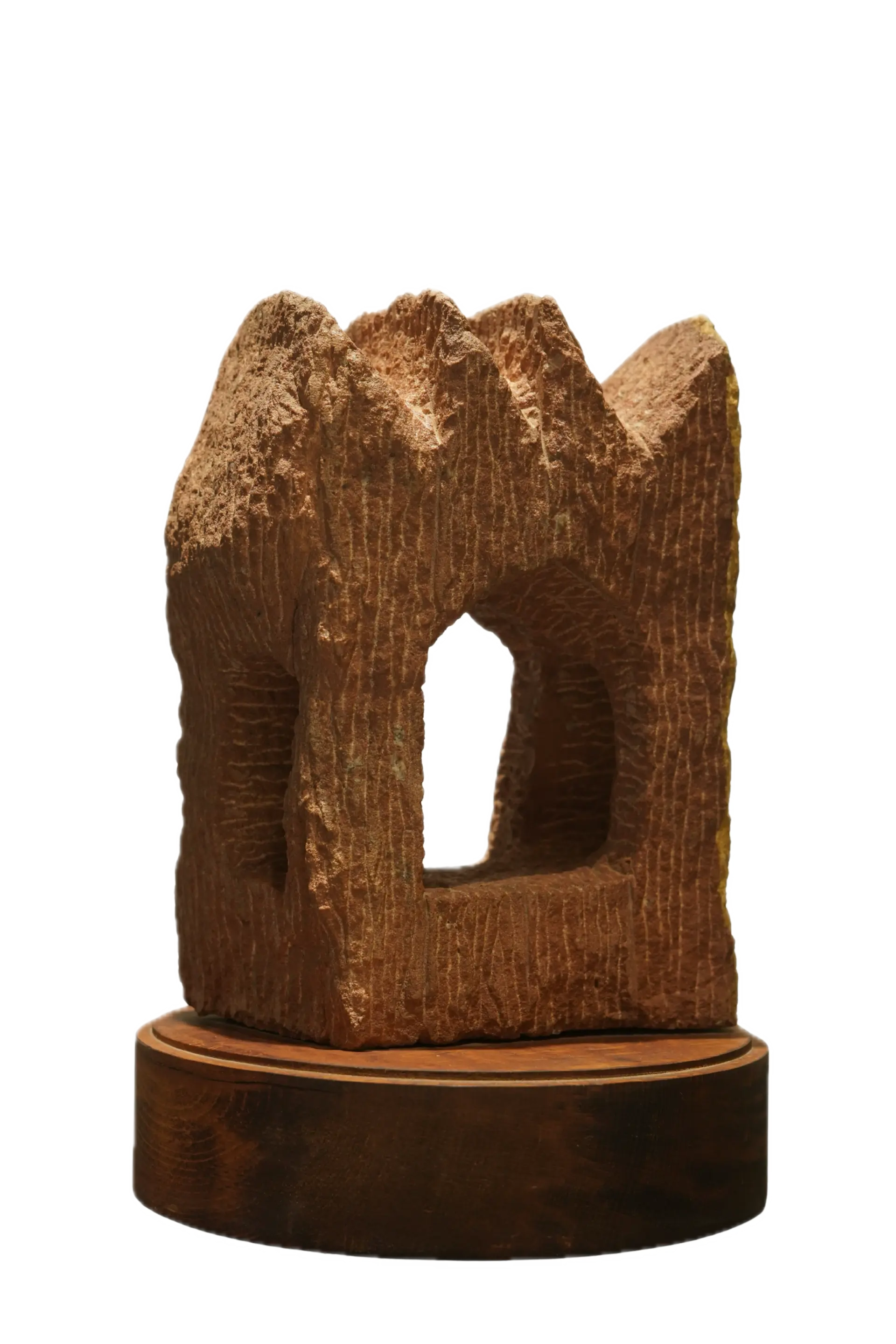 Smarak by Ashwam S. Salokhe - Red sandstone with wooden base