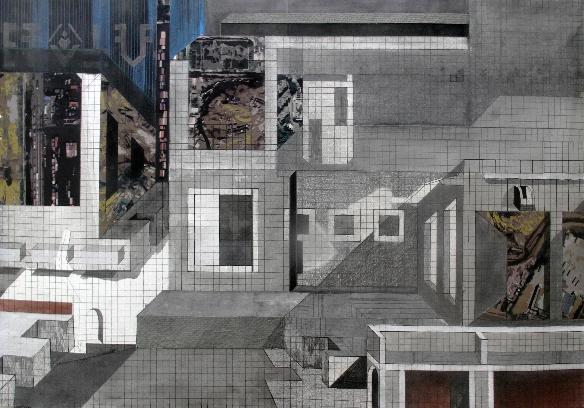 Territories of three: echoes in the landscape III, 2 by Kapil Jangid - Collage, digital print, ink, gouache color and graphite on paper