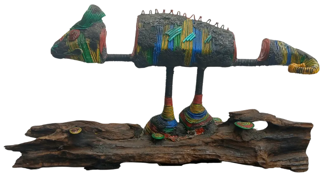 Urban camouflage by Manjit Gogoi - Mixed media (wood, PVC wires, urban waste)