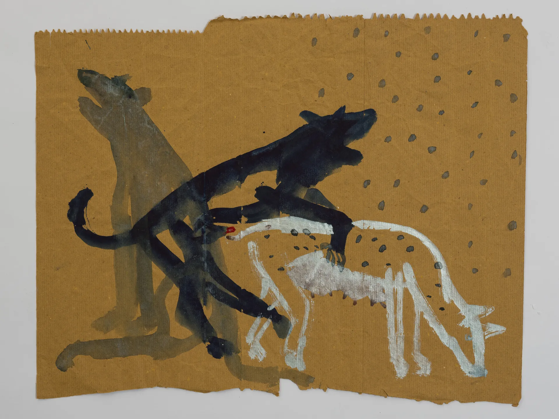 Silver dog by G. Mahesha - Watercolor on brown paper