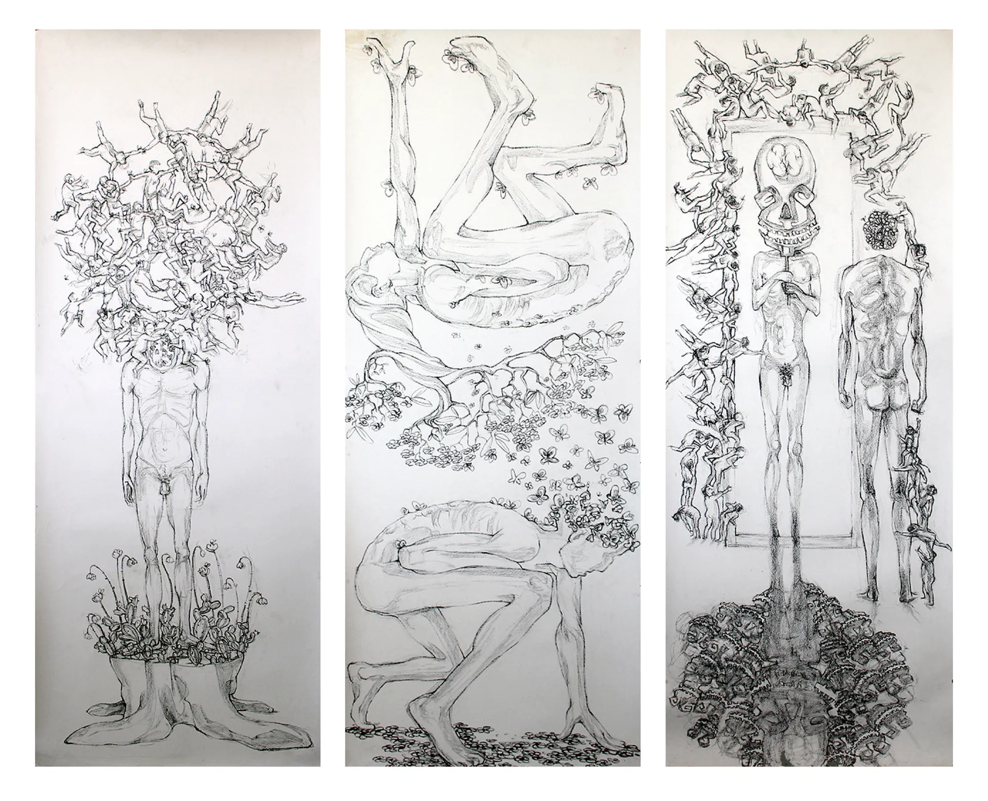 Hunger artist - id-ego-super ego (triptych) by Prasad KV - Oil pastel on Fabriano paper
