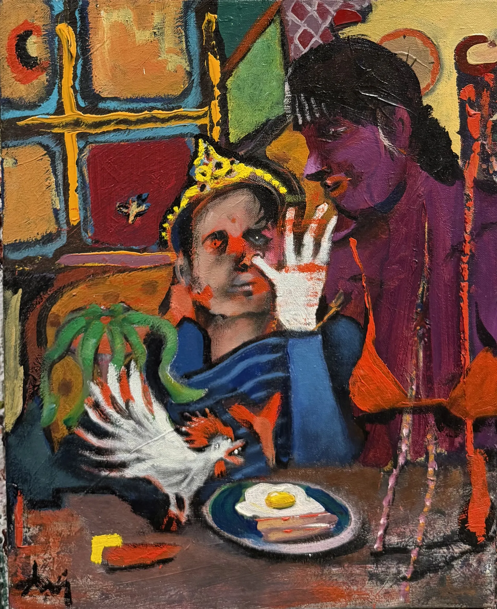 Mother-daughter/chicken-egg by Aditiya Singh - Acrylic on canvas