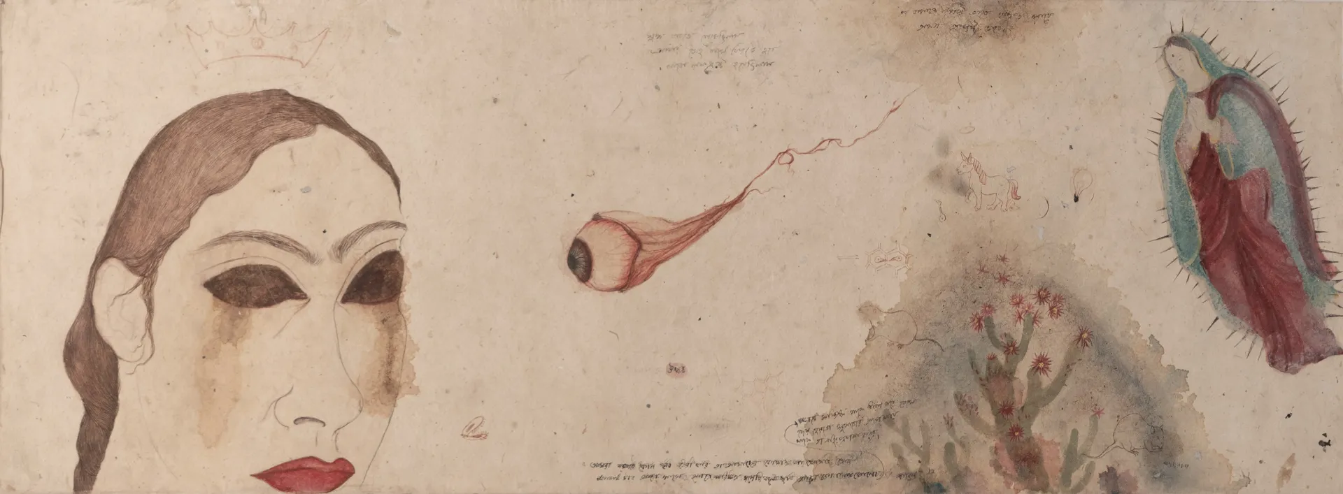 Can you see yourself? by Oliva Saha - Gouache colour, natural colour, tea stain on rice paper pasted on Fabiano