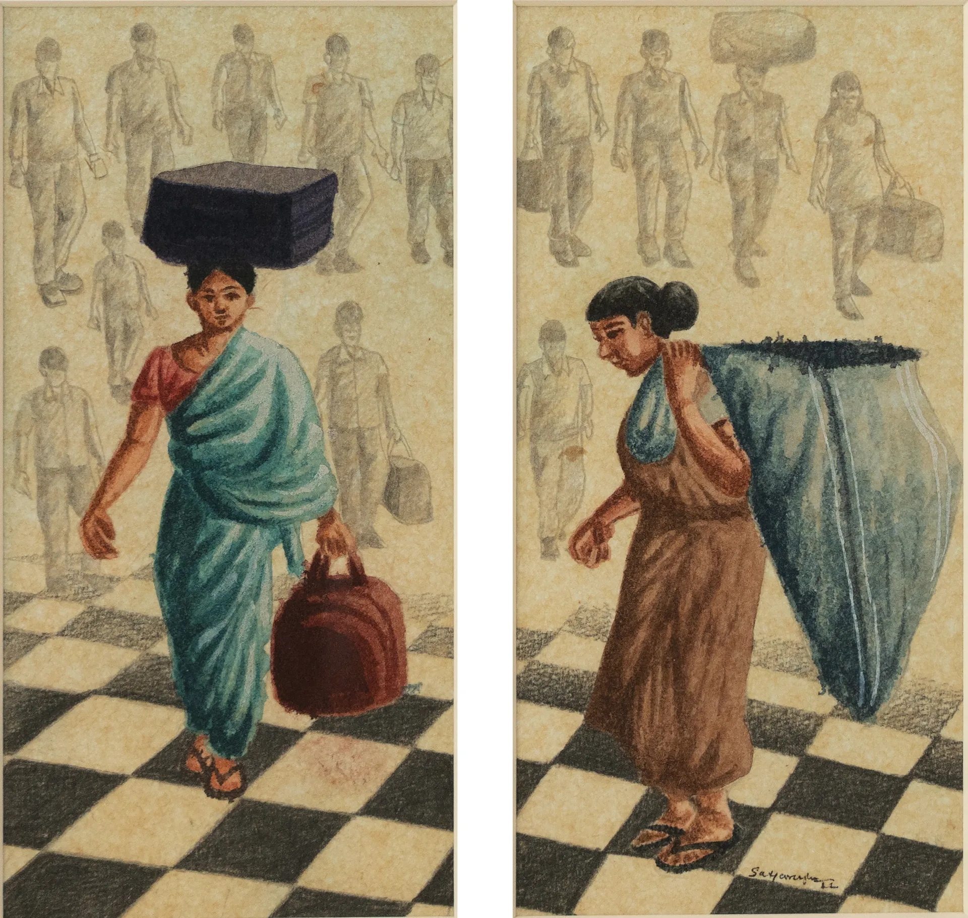 After that IX (set of 2) by Satyaranjan Das - Watercolour, ink, graphite, rice paper on paper