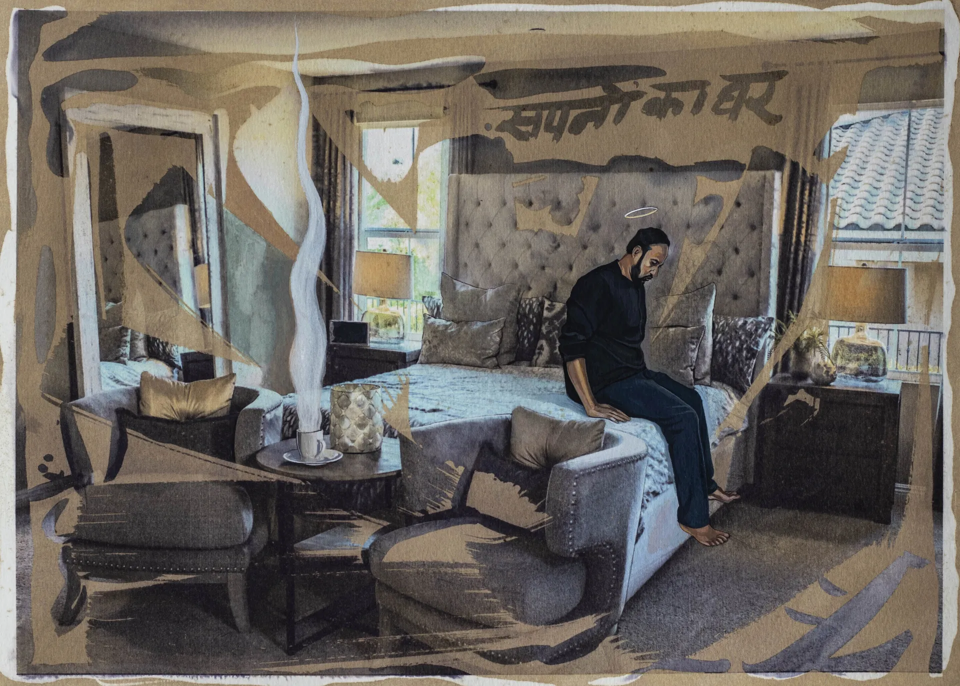 Black stars are shining very bright - VI, 1 by Abhishek Narayan Verma - Gouache and tea toning on hand-bleached inkjet prints