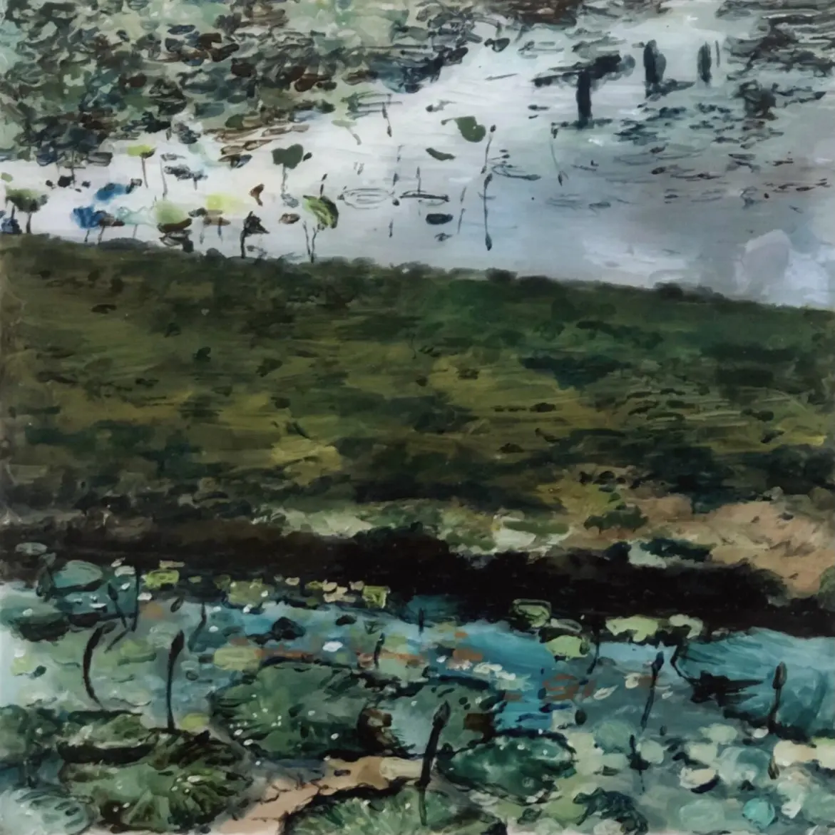 Ephemeral flow, 3 by Jyotismriti Bordoloi - Acrylic color on acrylic sheet (reverse)