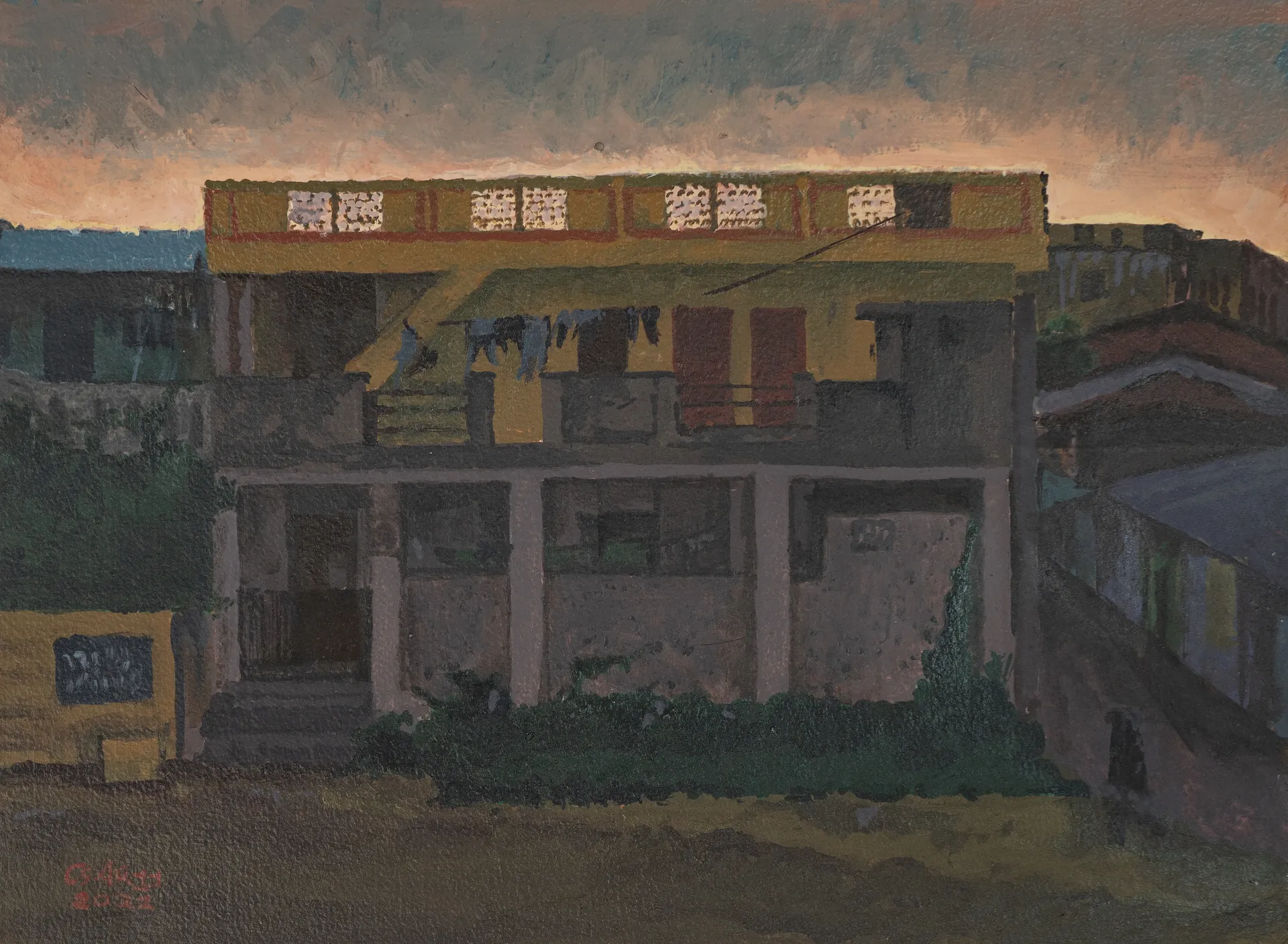 Aadarsh ghar by Akbar Ali Sunasara - Acrylic on handmade paper