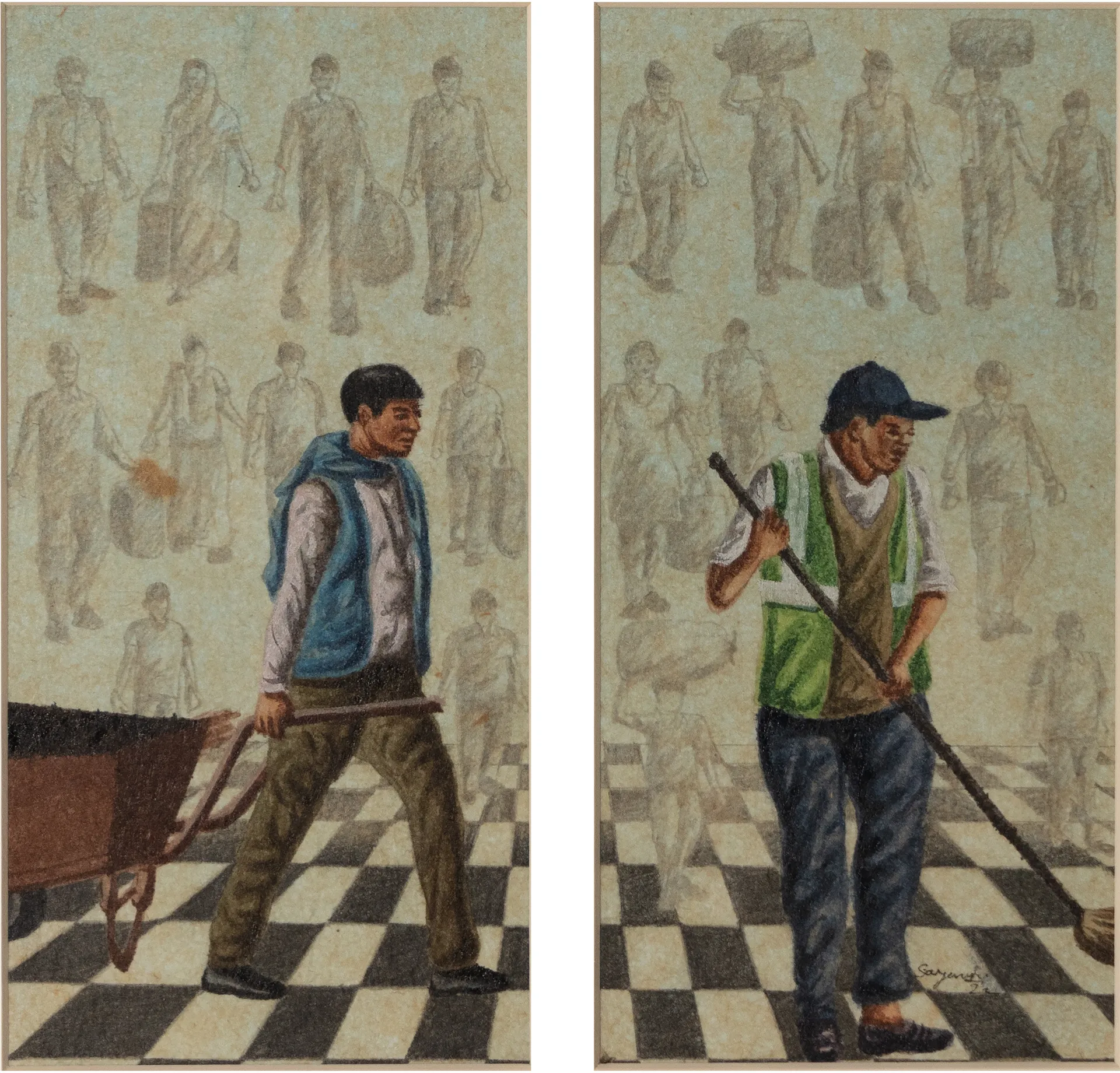 After that IV (set of 2) by Satyaranjan Das - Watercolour, ink, graphite, rice paper on paper