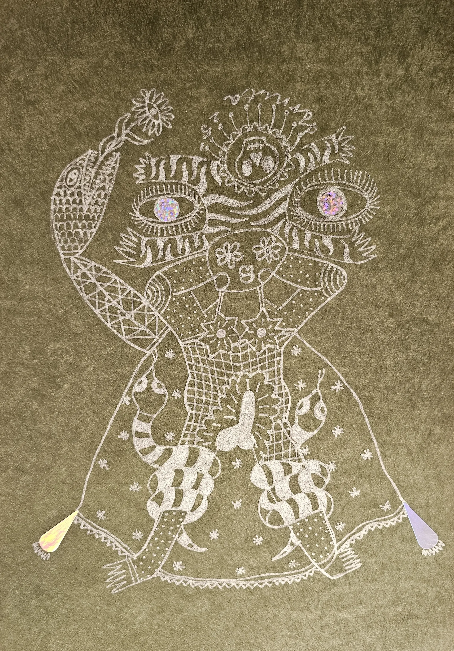Chrome-born-bodies drawing 1 by Varnita Sethi - Chrome pen on acid-free handmade paper