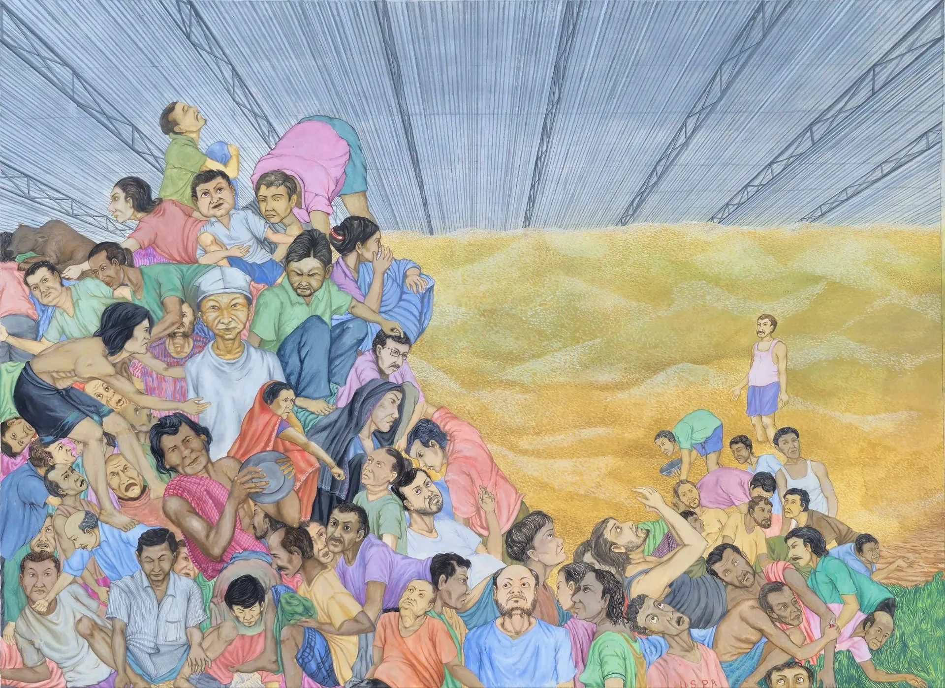Gather under the canopy by Bikramjit Paul - Powder color on paper