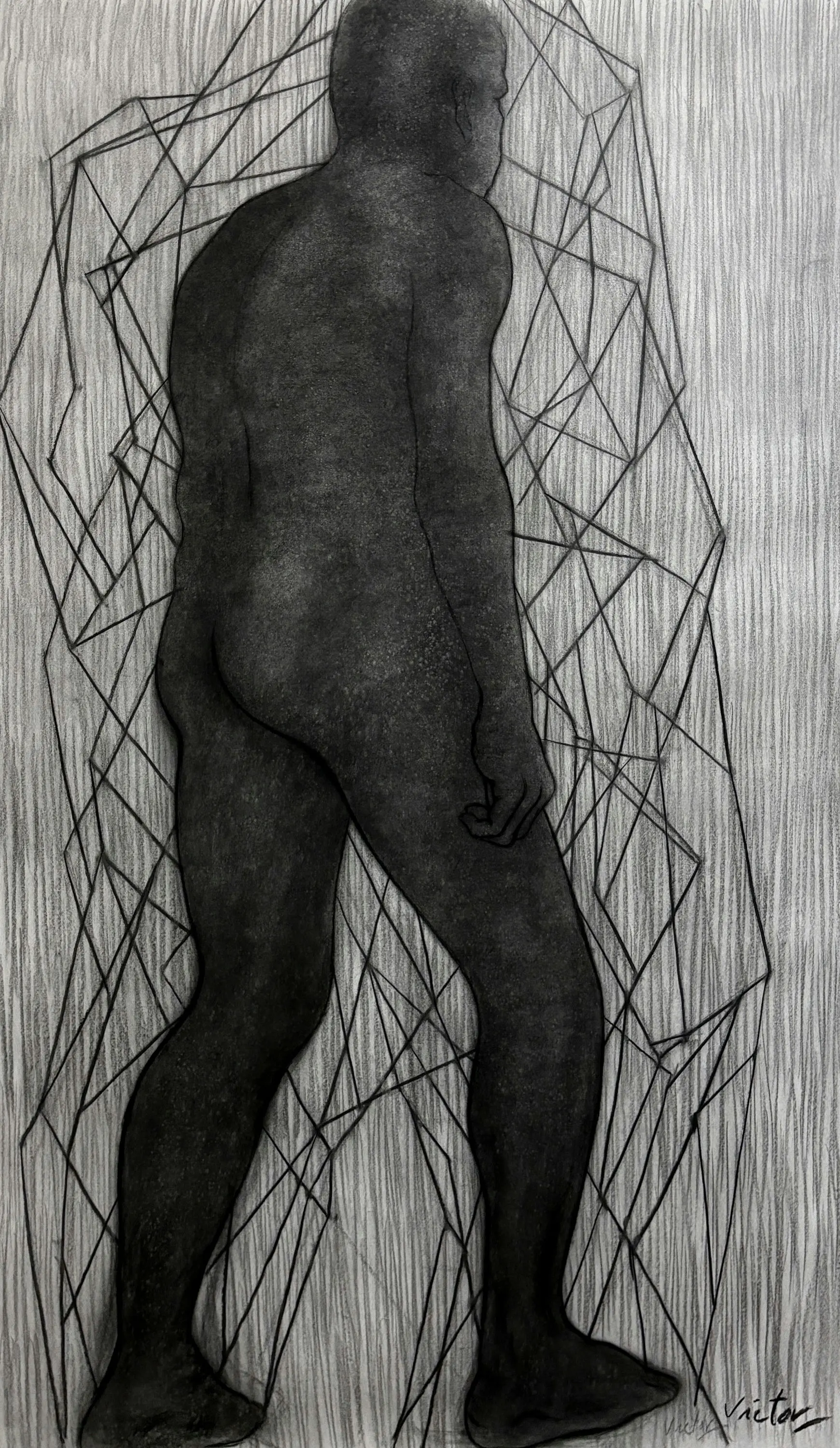 Man in confinement 1, 1 by Victor Hazra - Charcoal on paper