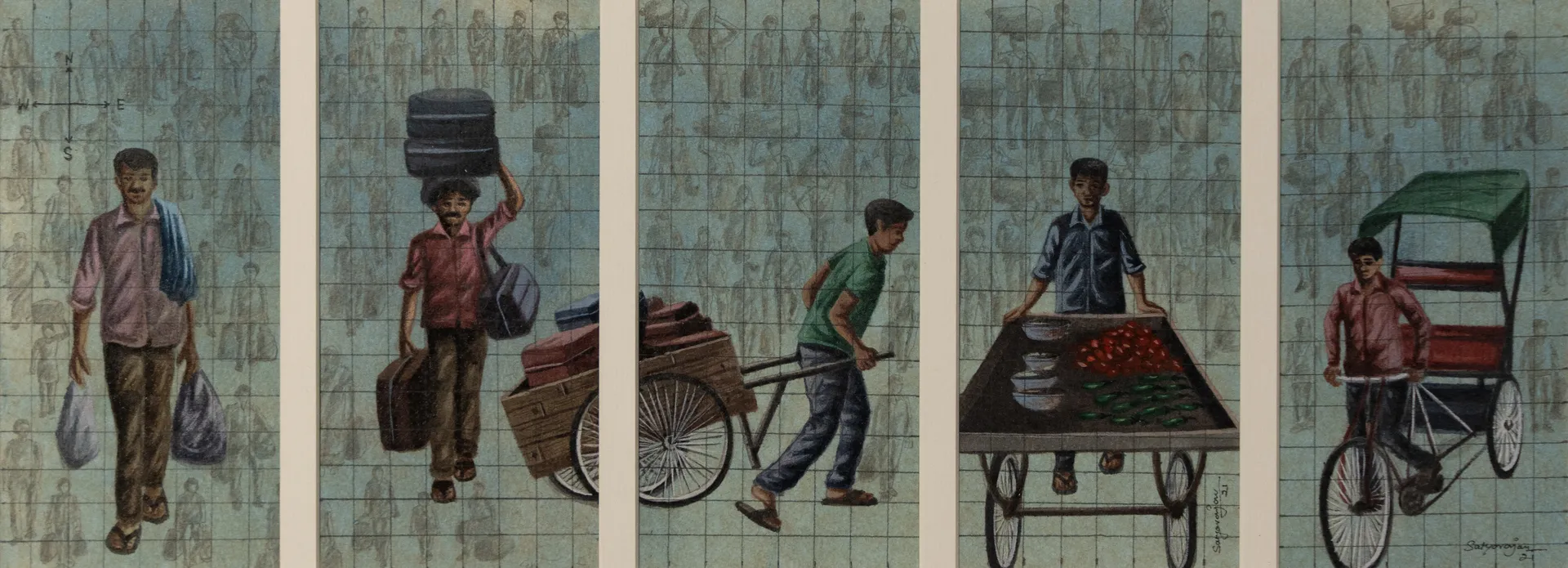 After that  I (set of 5) by Satyaranjan Das - Watercolour, ink, graphite, rice paper on paper