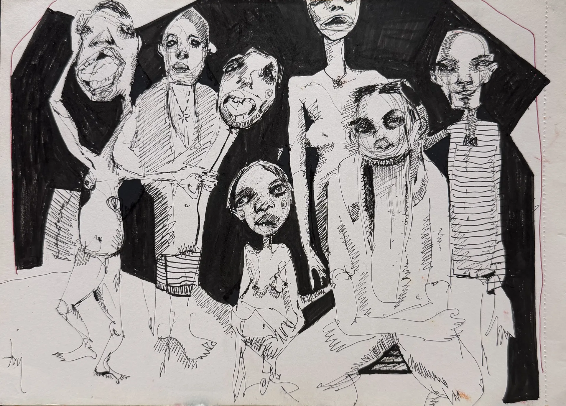 A gathering of strangers by Aditiya Singh - Ink on paper