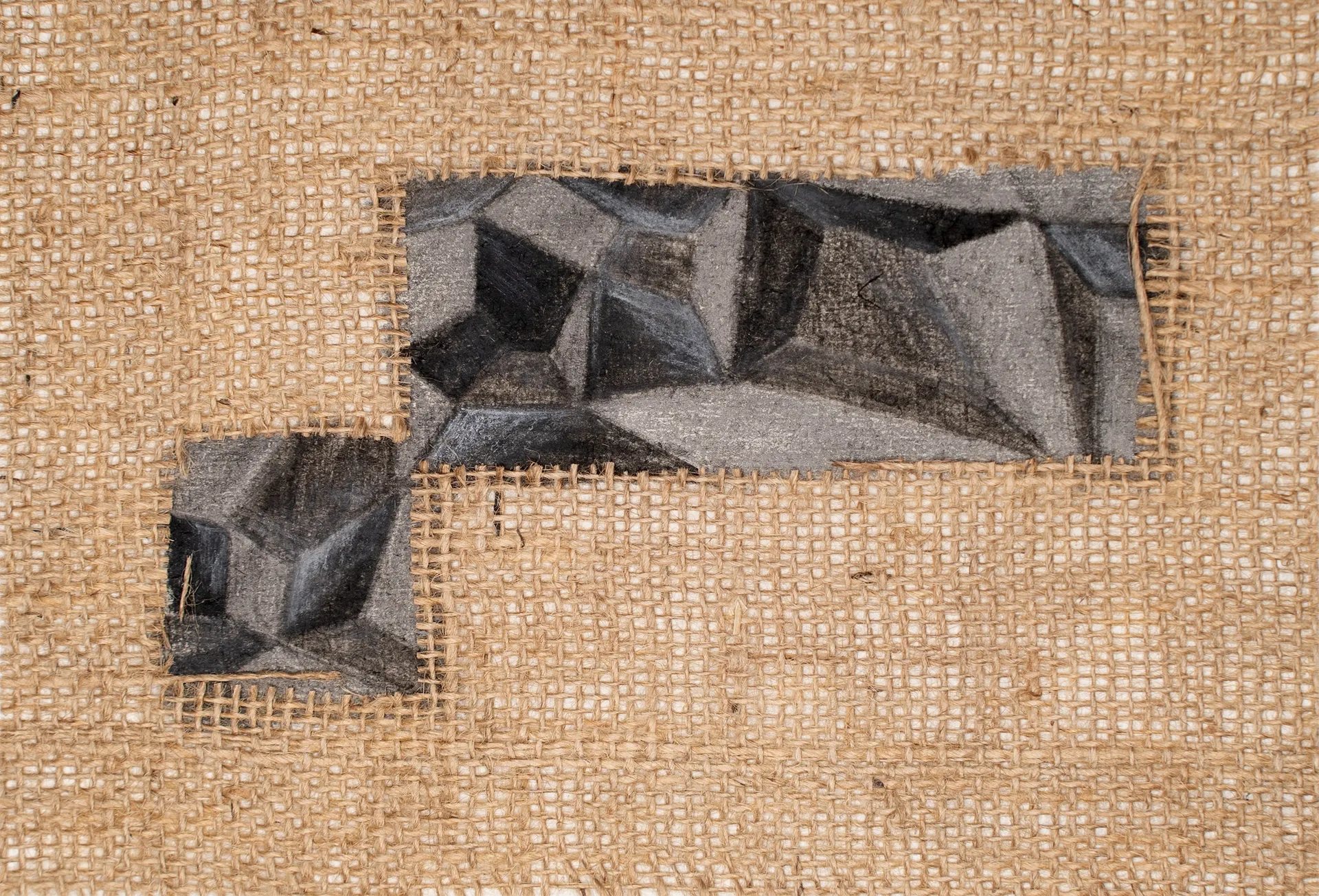 Fold #17, 8 by Urvi Sethna - Jute fabric, charcoal and graphite on rice paper