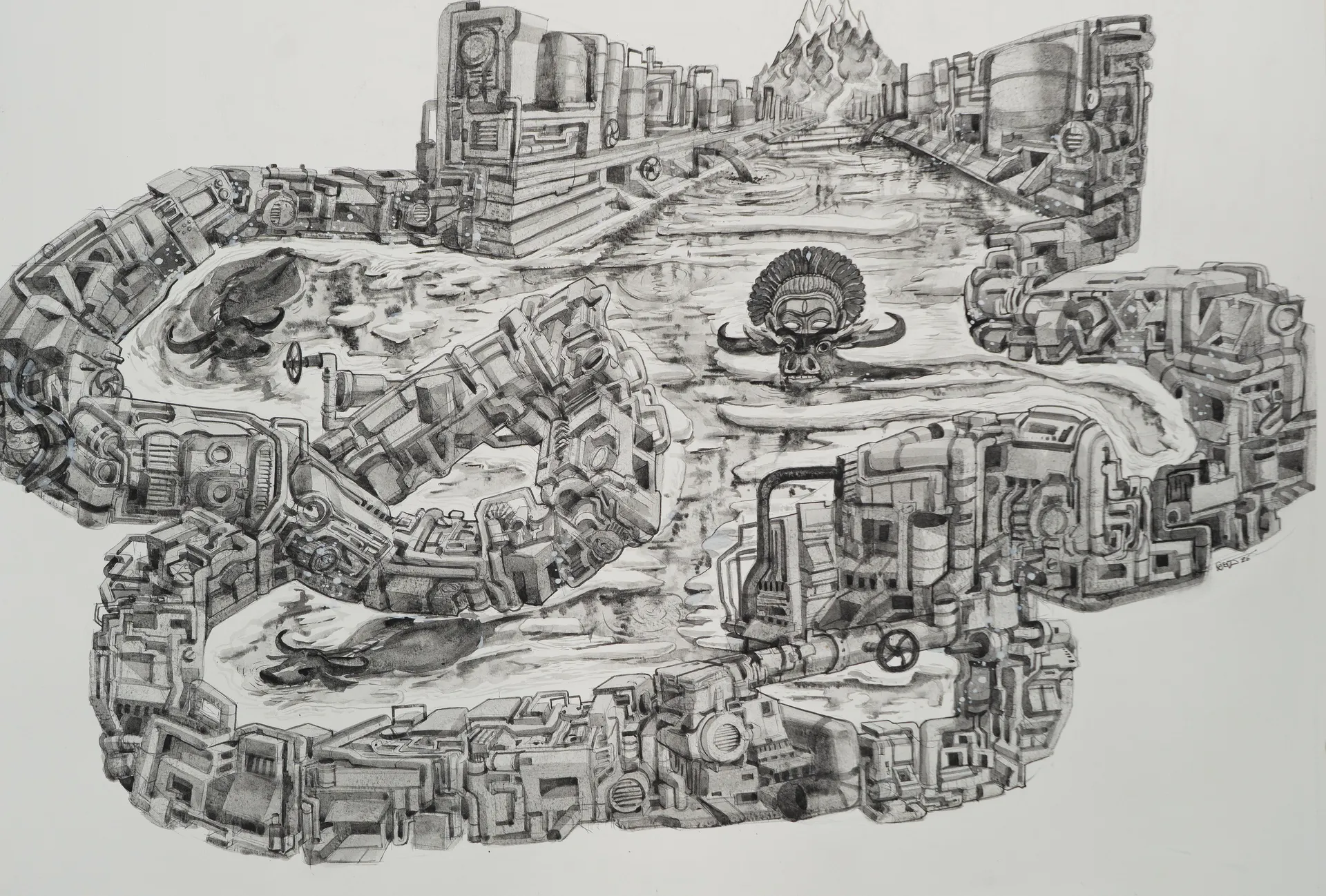Zone of kalinga by Prasad KV - Pen and watercolor on archival paper