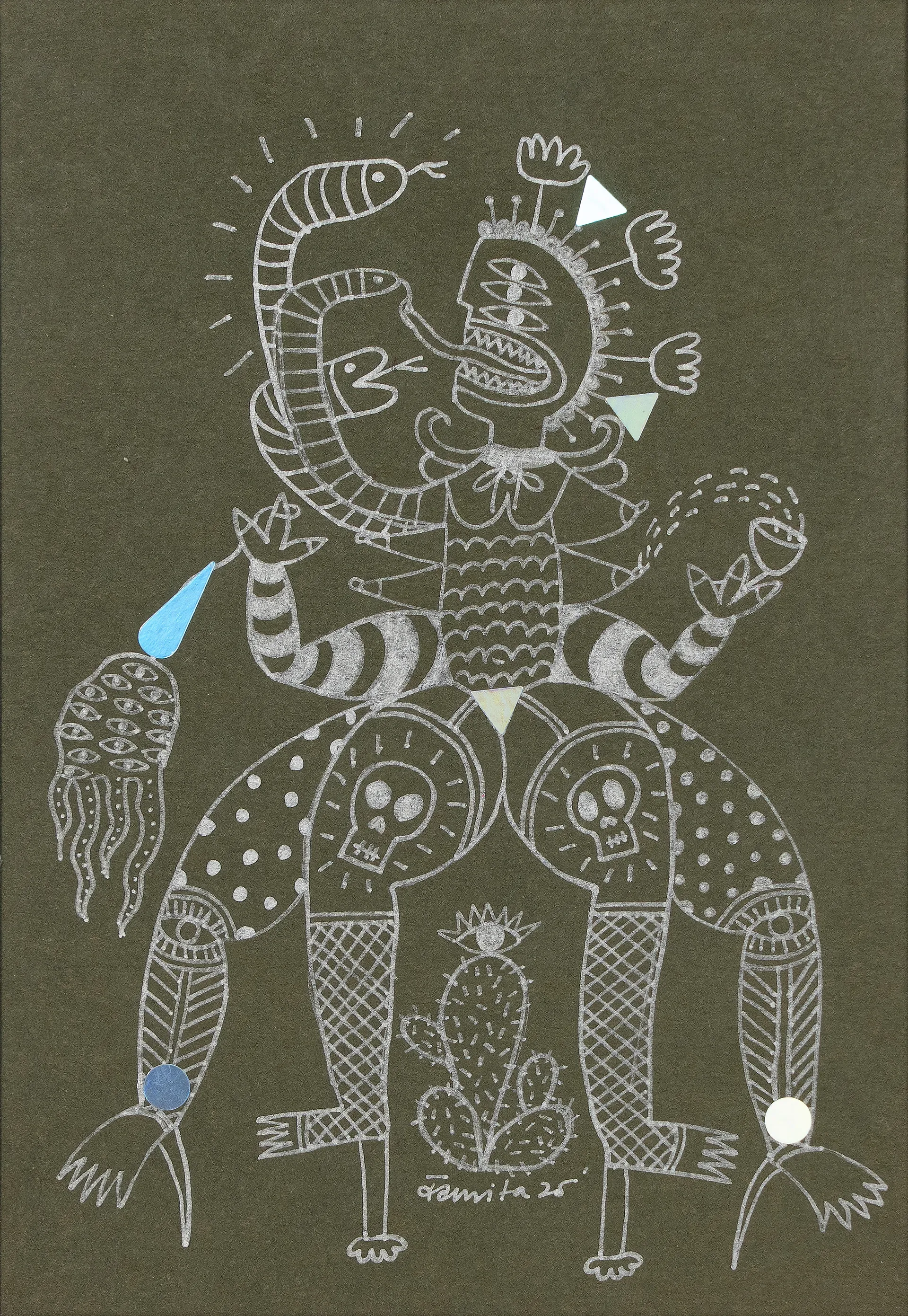Chrome-born-bodies drawing 3 by Varnita Sethi - Chrome pen on acid-free handmade paper