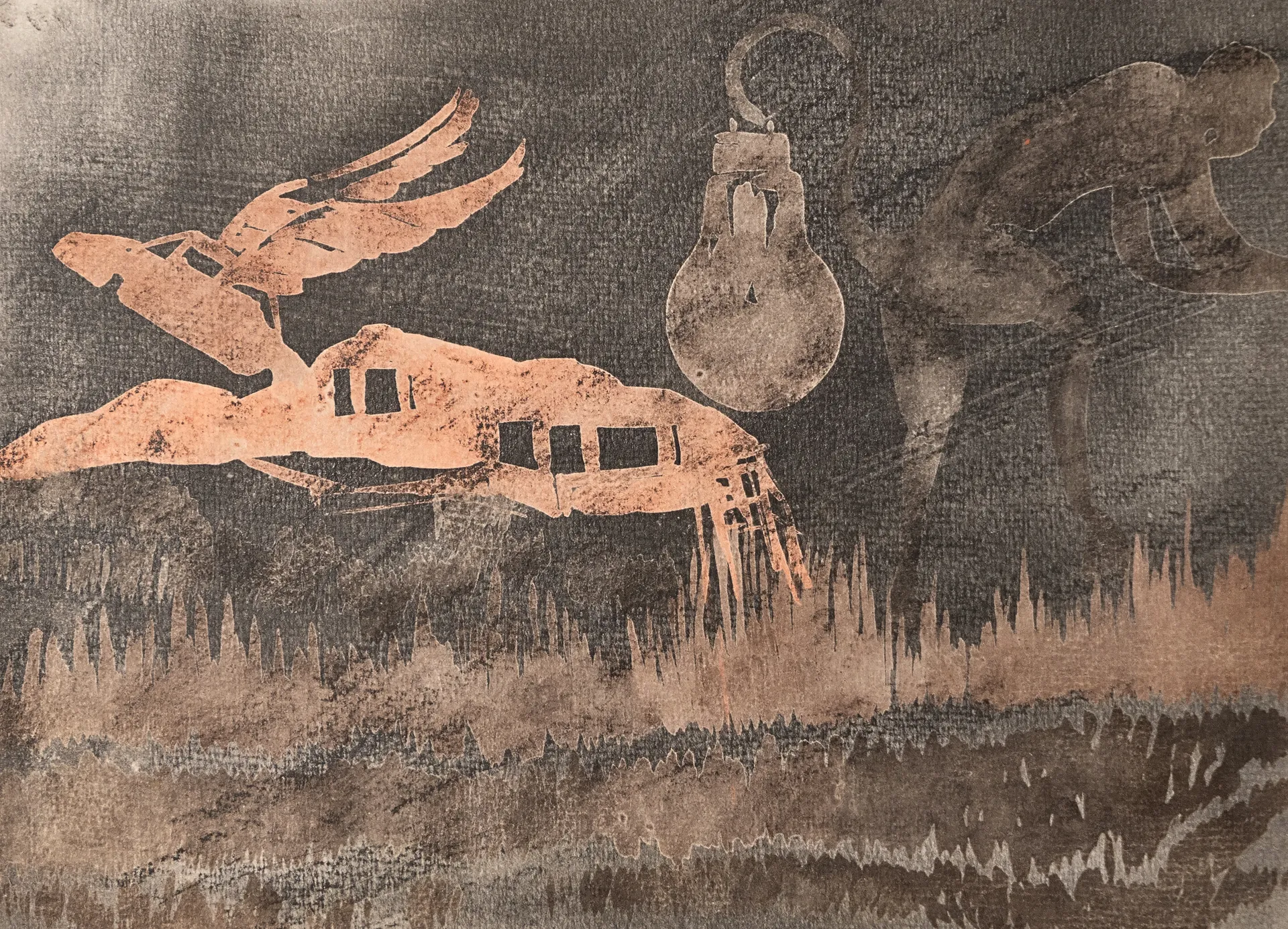 The caves 4 by Tapan Moharana - Mixed media on paper
