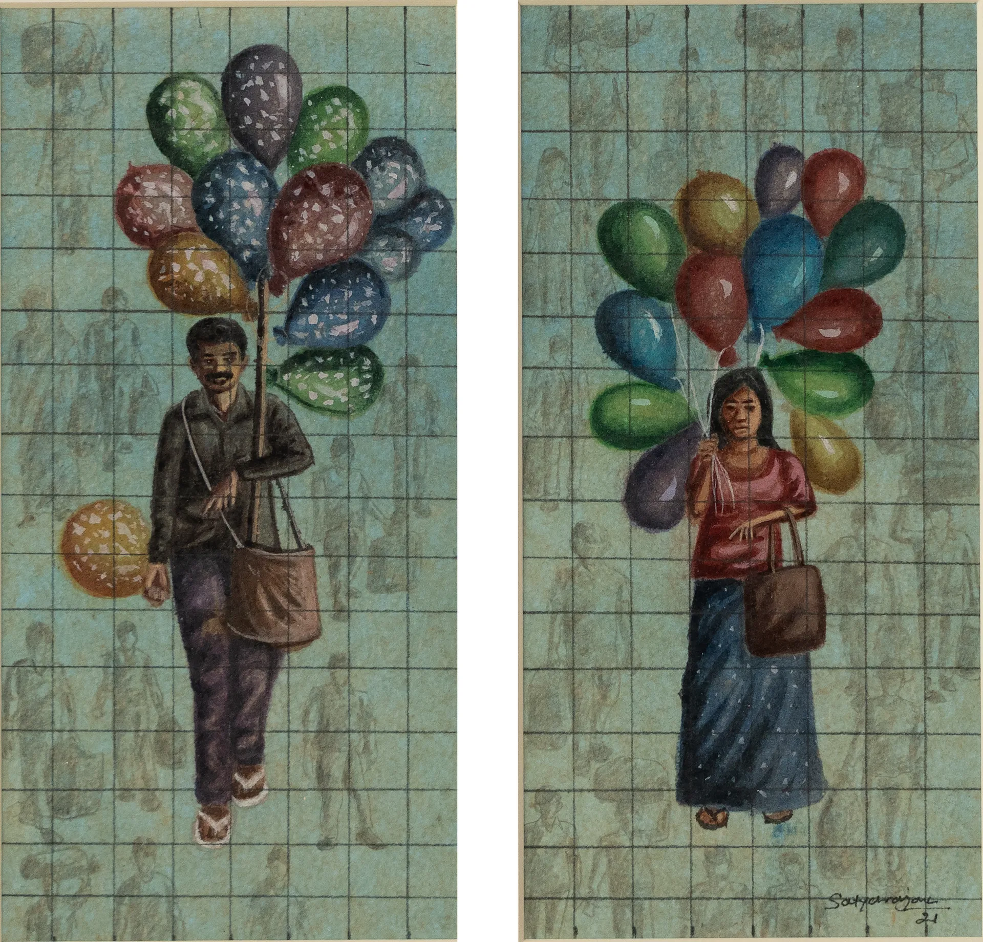 After that II (set of 2) by Satyaranjan Das - Watercolour, ink, graphite, rice paper on paper