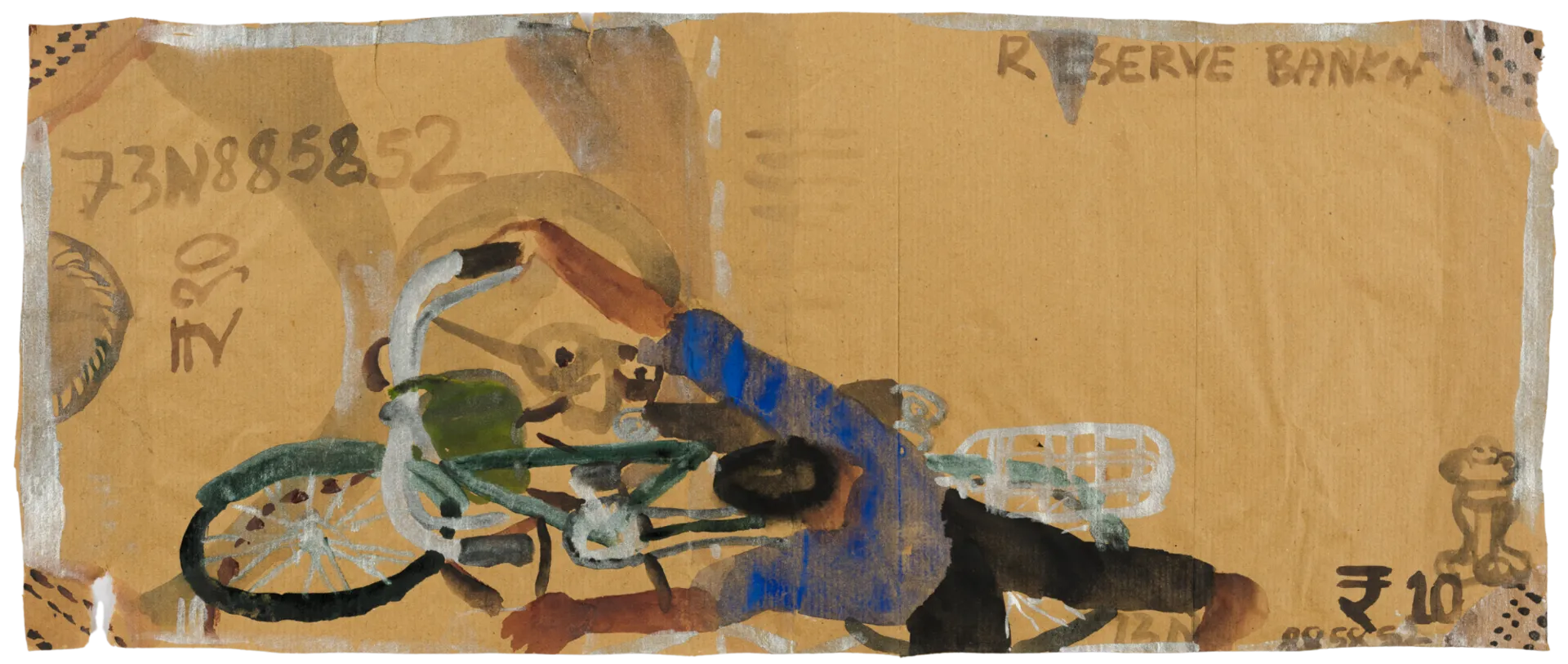 Unexpected RBI note by G. Mahesha - Watercolor on brown paper