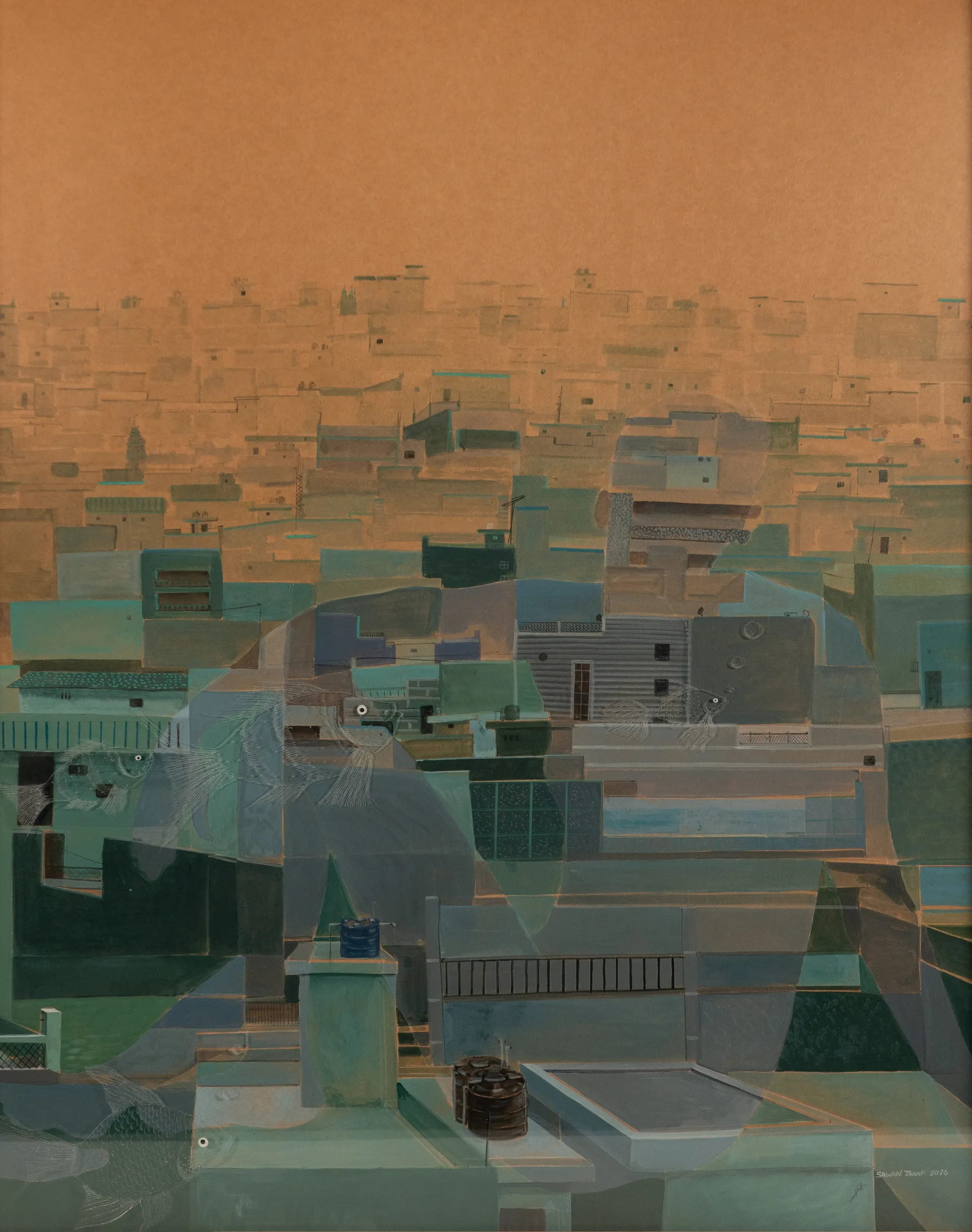 Glass wall 2 by Sawan Taank - Acrylic on paper & engraving on acrylic sheet