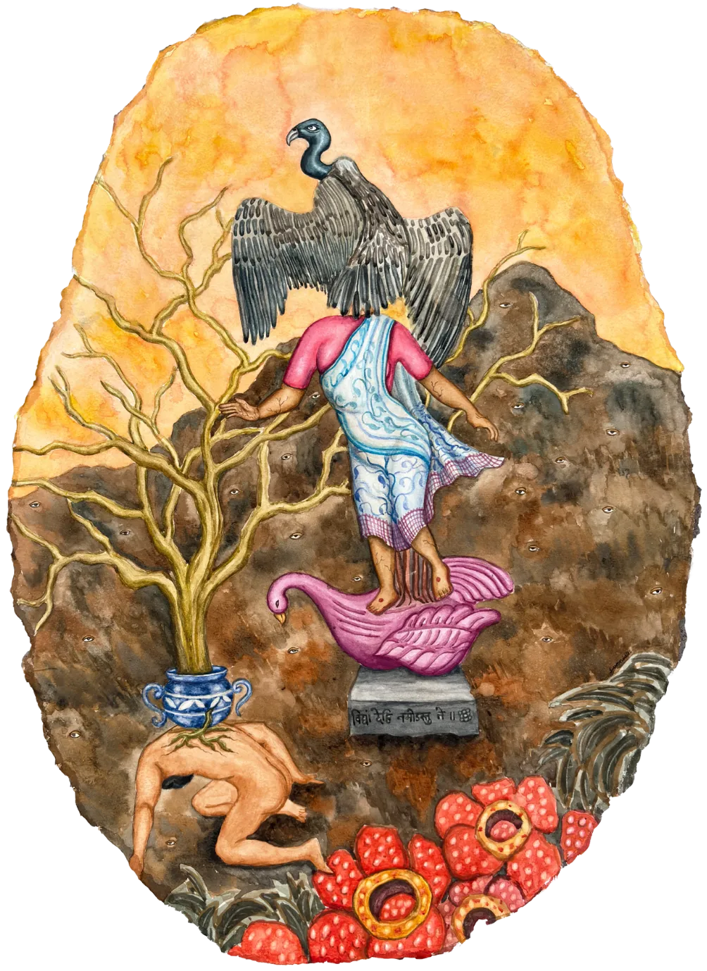 The darkness crumbles away by Suvendu Bhandari - Watercolor, gouache, tea stain, and colored pencil