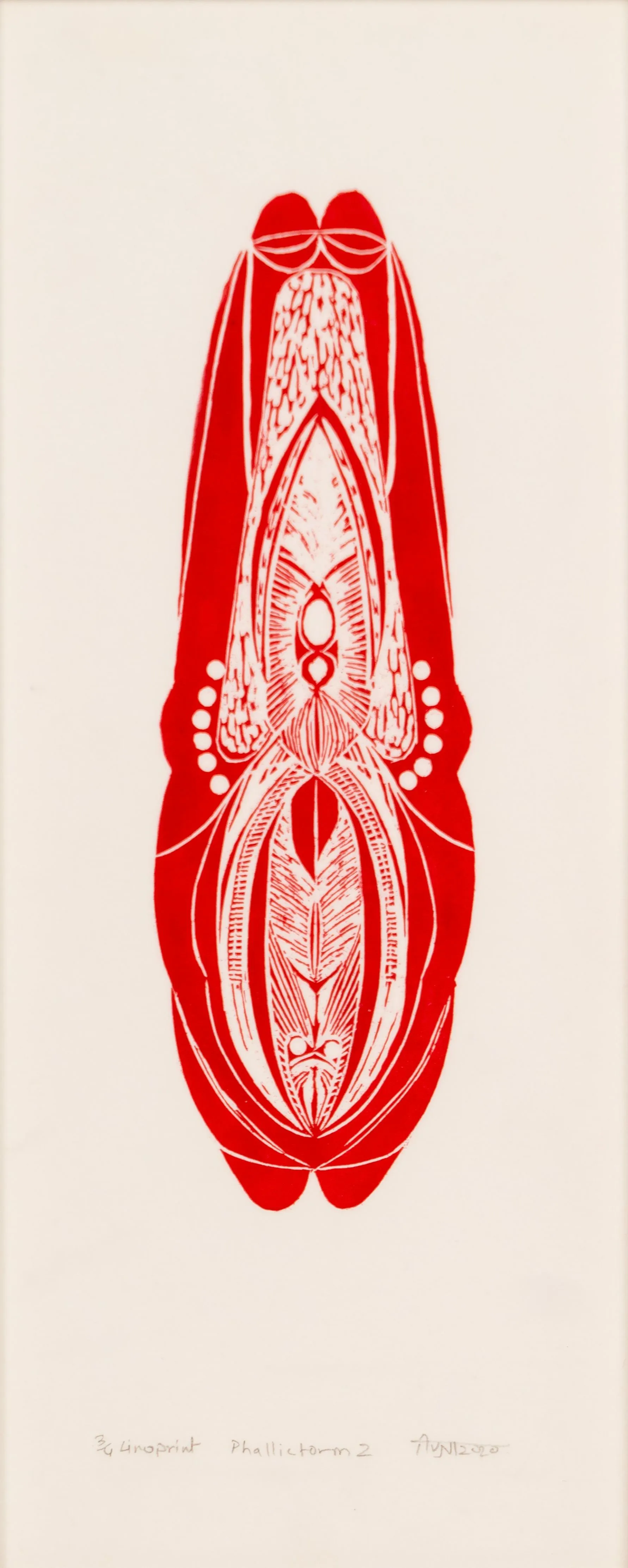 The phallic form, 2 (set of 8) by Avni Bansal - Linocut prints on Kozo paper, archival framing