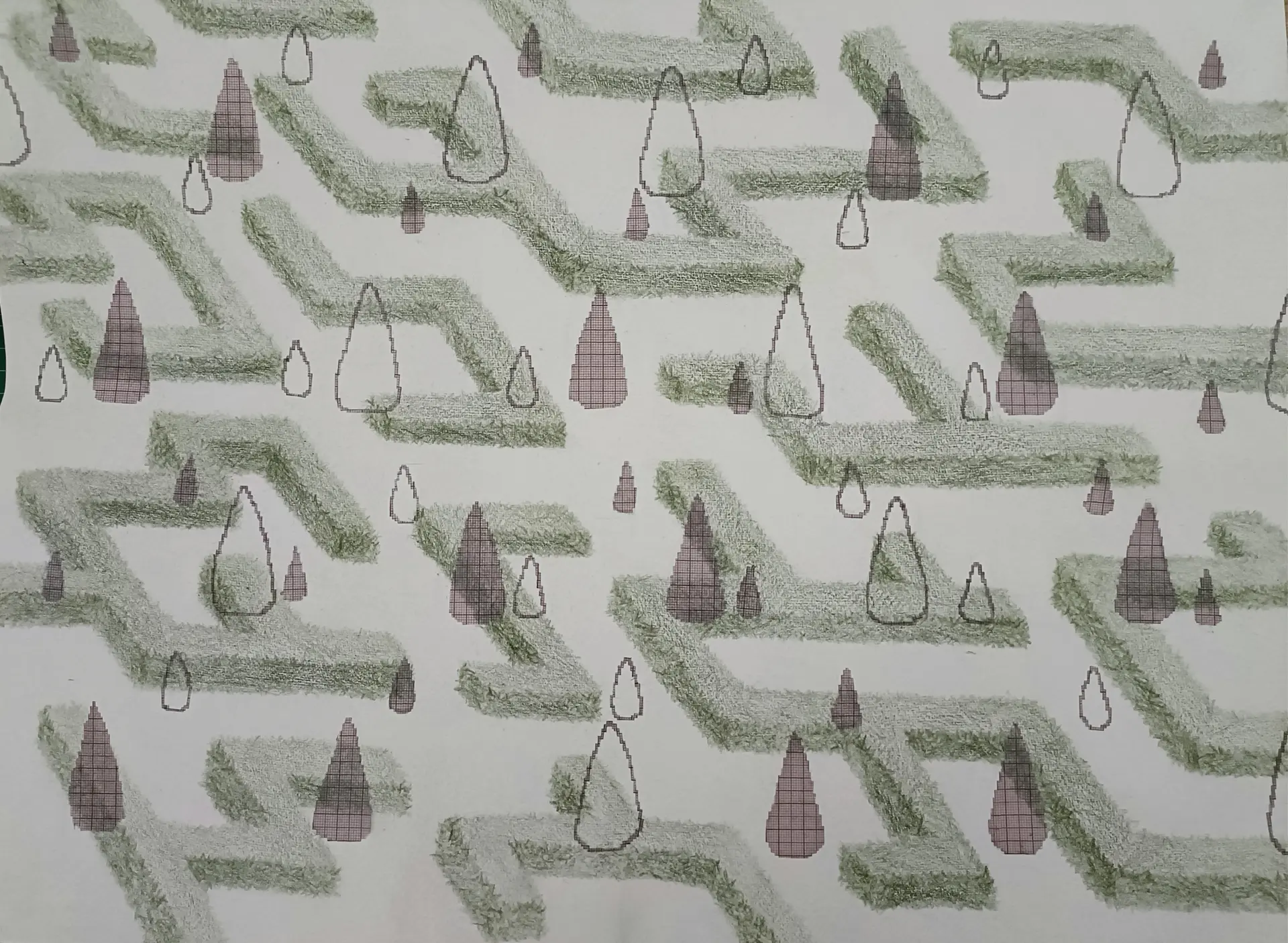 Inverted parachute by Bhavana Parakh - Graph sheet and colored pencils on handmade paper