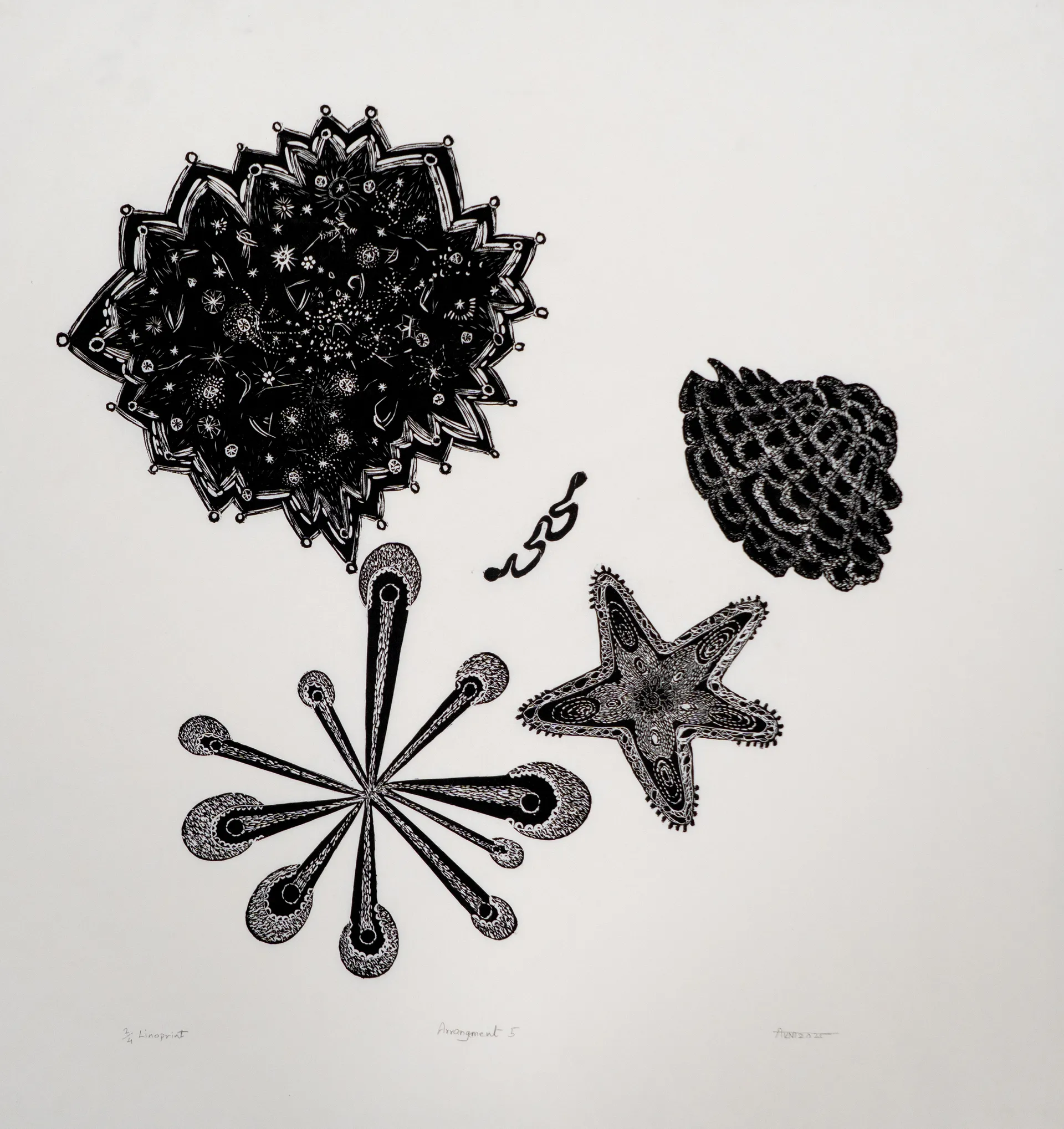Arrangement series 5 by Avni Bansal - Linocut print on Kozo paper