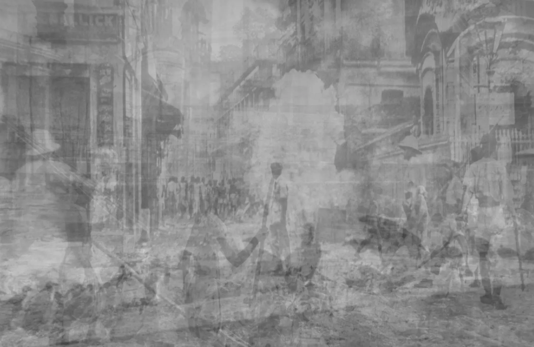 1946 Calcutta riot by Boris Colin Alphonse - Opacity photocollage, photographs overlapped with varying opacity, archival print on Hahnemühle paper