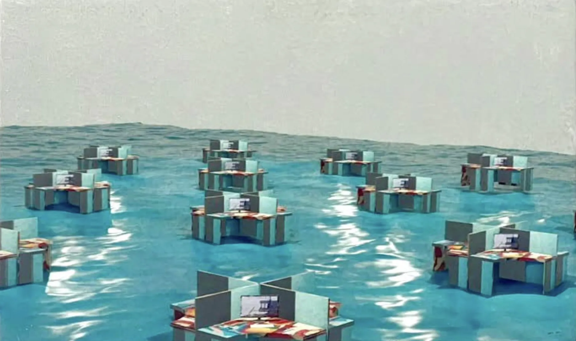 Future workplace! by Boris Colin Alphonse - Digital sculpture made in Blender, UV print on prepared marine plywood (water sealant, primer, gesso)