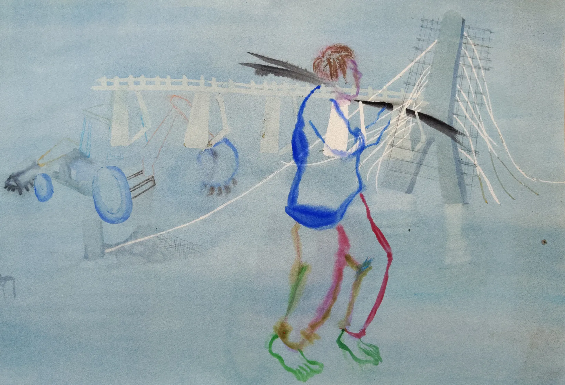 कागज पर पुल (Bridge only on paper) by Shiv Shankar - Watercolor on paper