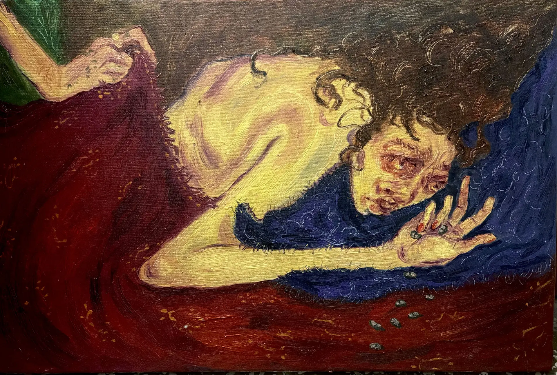 Warning : May not cure longing [Refills available, company not] by Riddhi Rajora - Oil on canvas