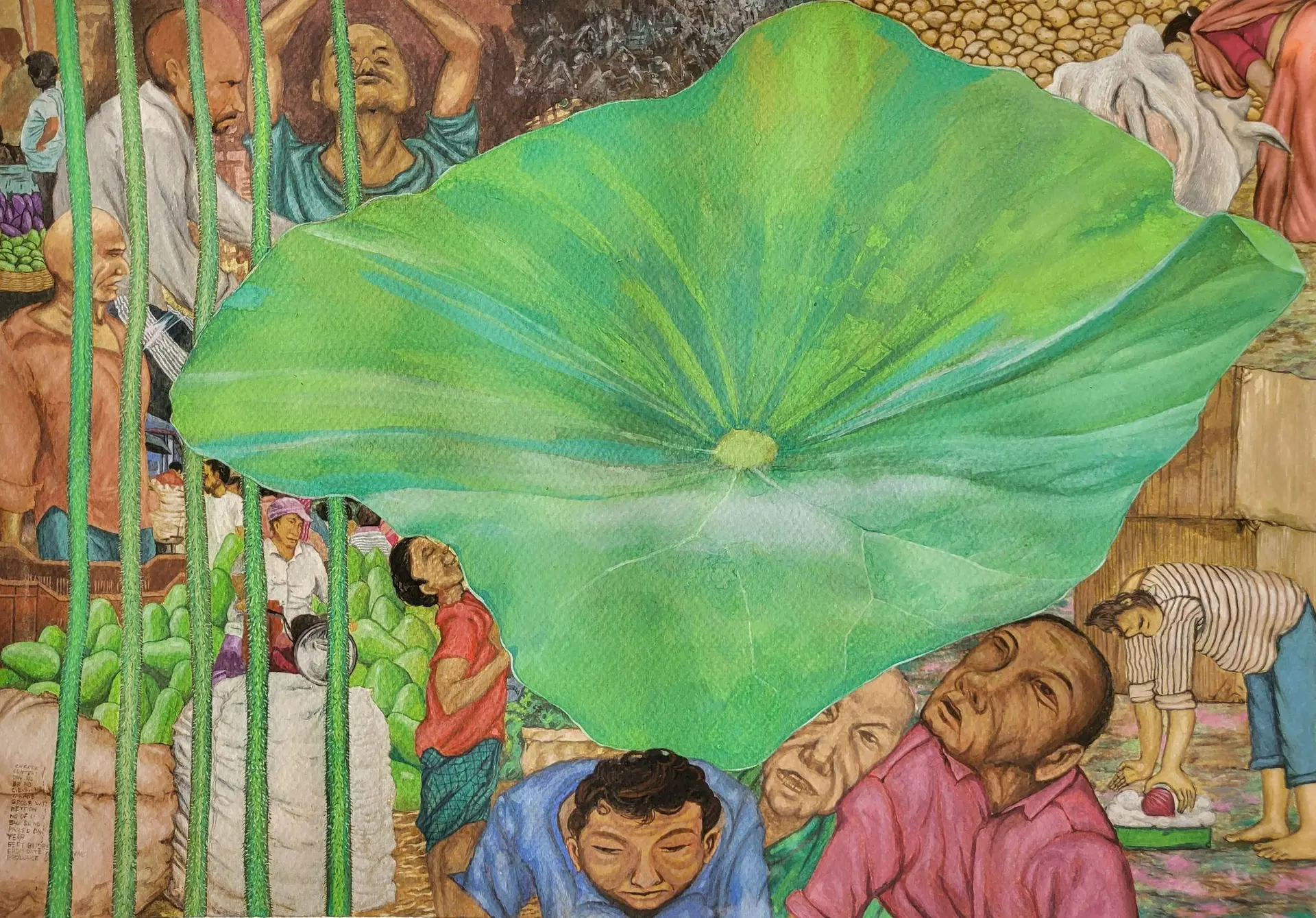 The lotus leaf by Bikramjit Paul - Powder color on paper