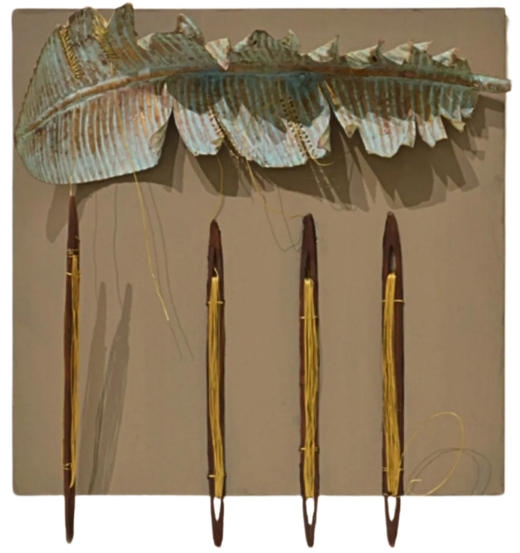 Untitled, 3 by Subhash Deka - Brass and bamboo on MDF board