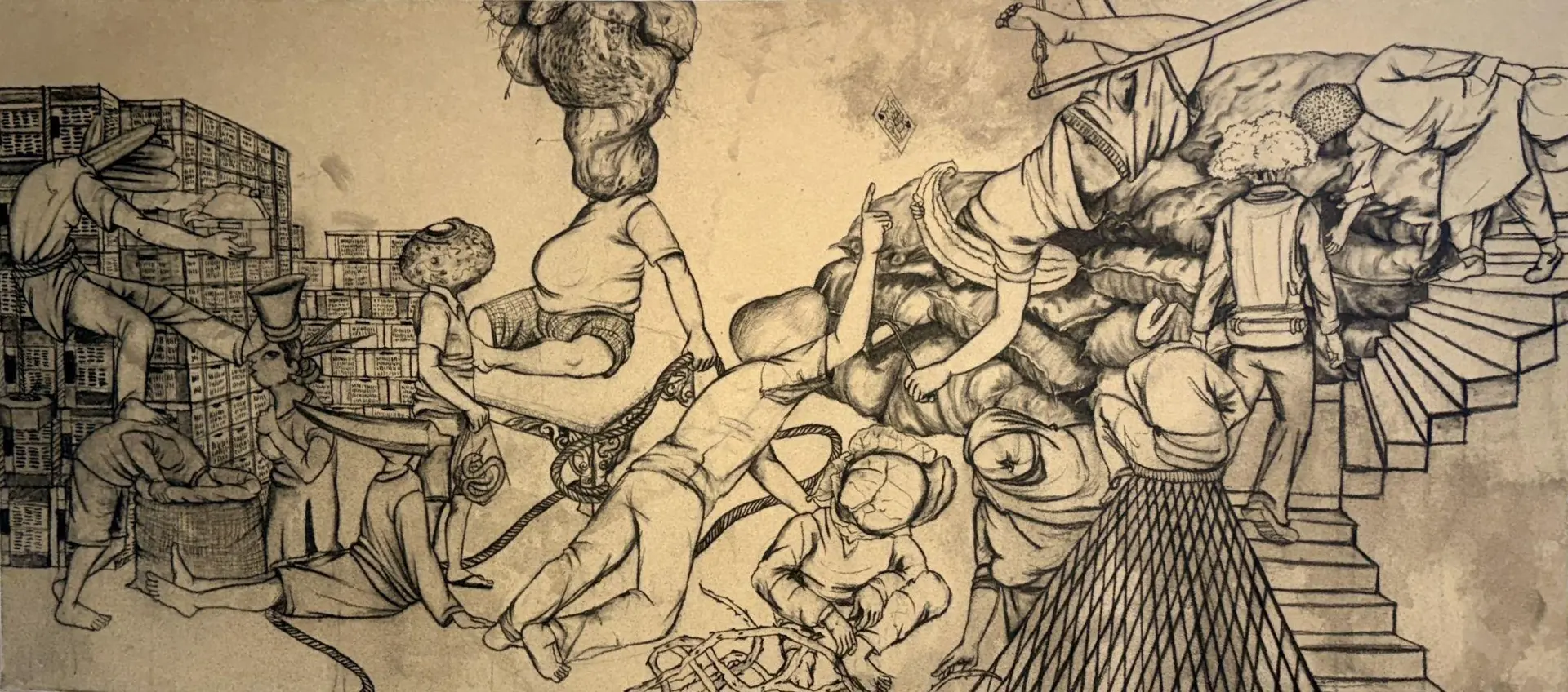 Untitled by Bikramjit Paul - Charcoal on handmade paper from natural fiber and canvas