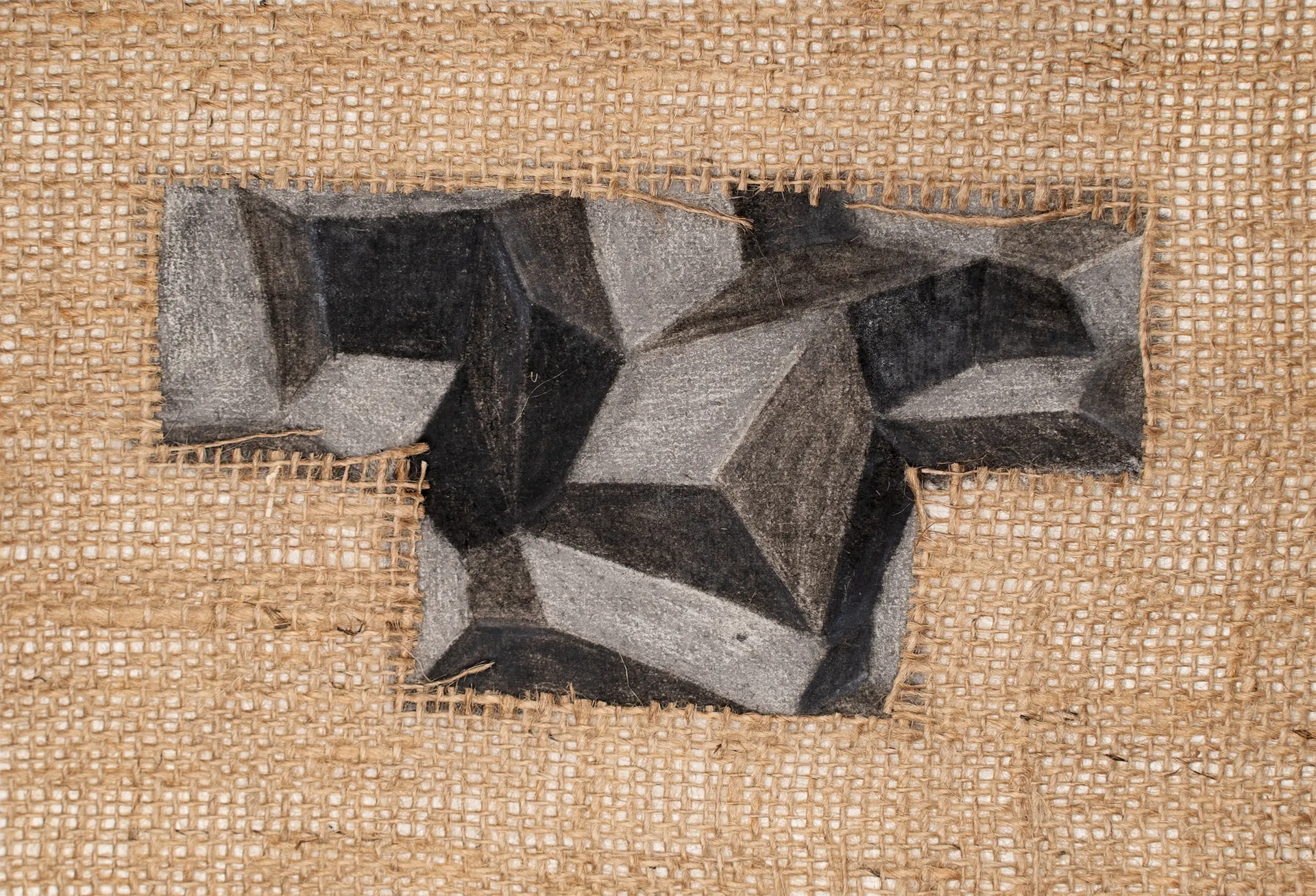 Fold #17, 5 by Urvi Sethna - Jute fabric, charcoal and graphite on rice paper