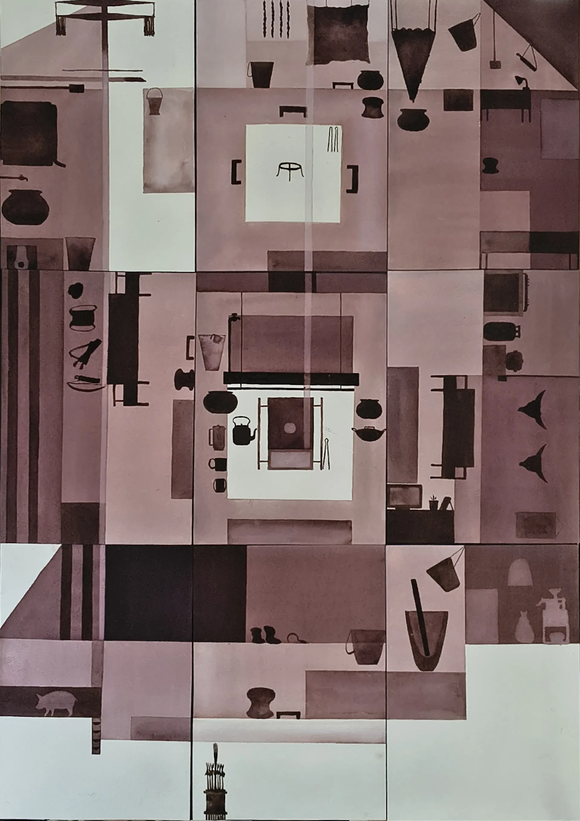 Home arrangements by Ligang August - Ink on paper