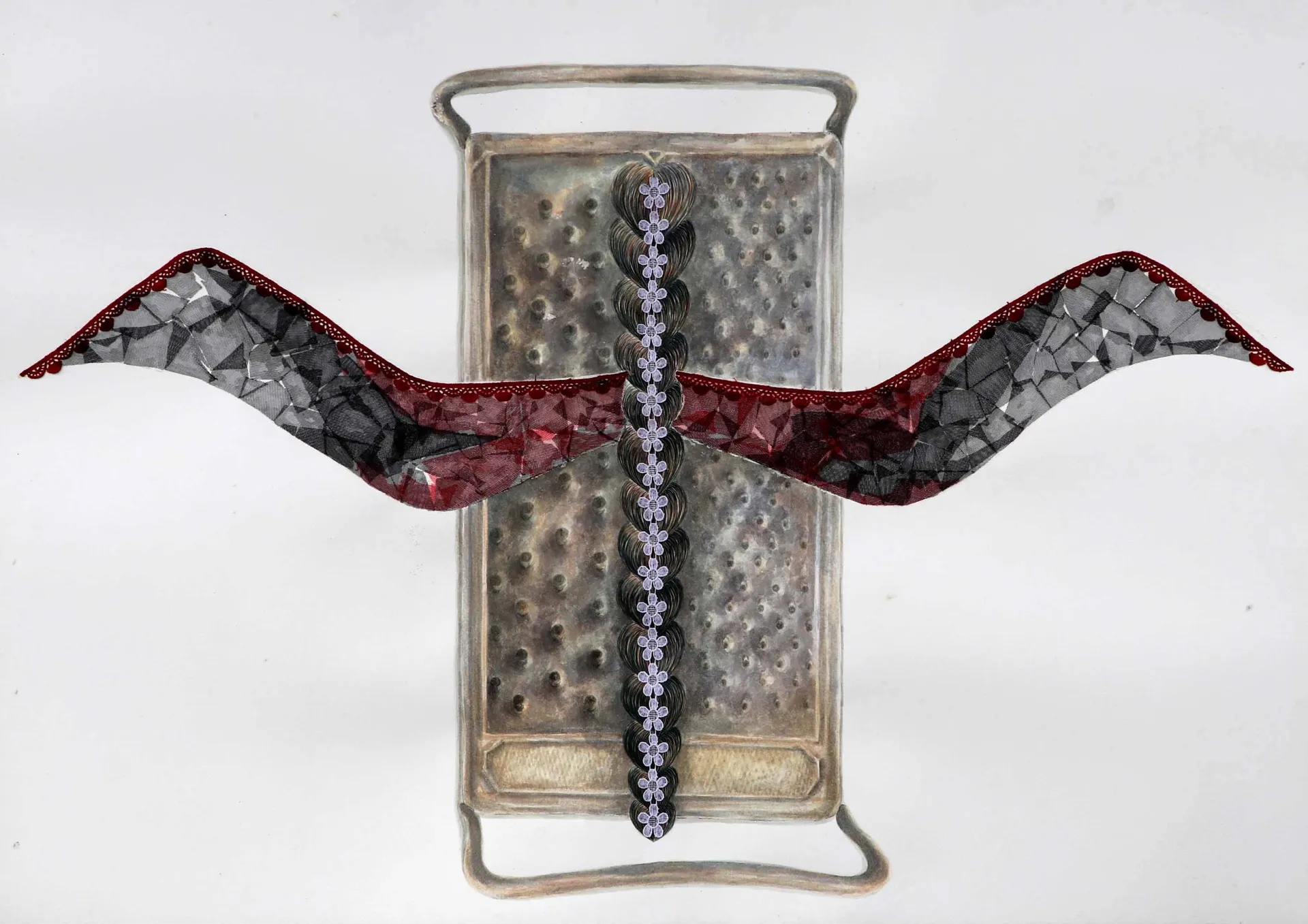 She believed they could fly by Sangita Datta - Watercolor, lace, and net on Canson paper