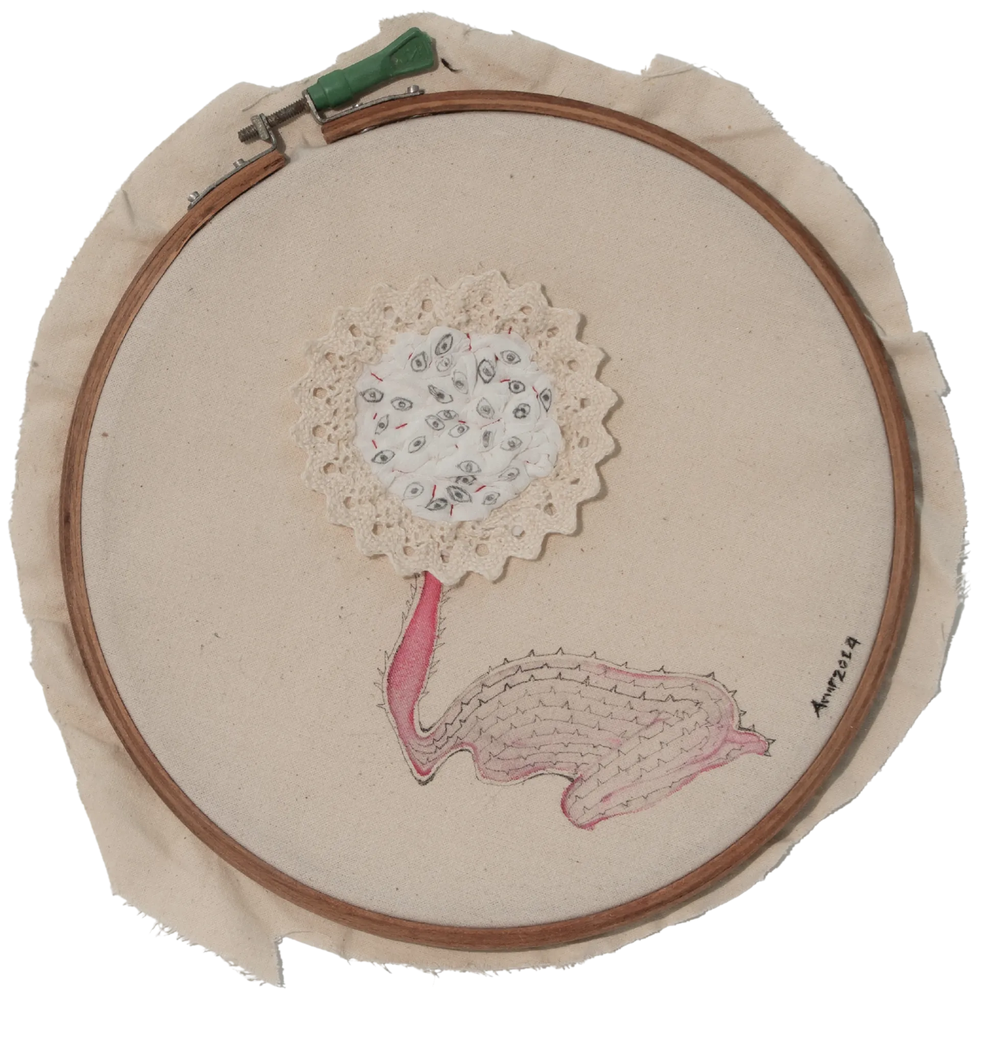 Beautiful flowers, 1 by Anup Let - Cloth, stitch and colour with ink on fabric