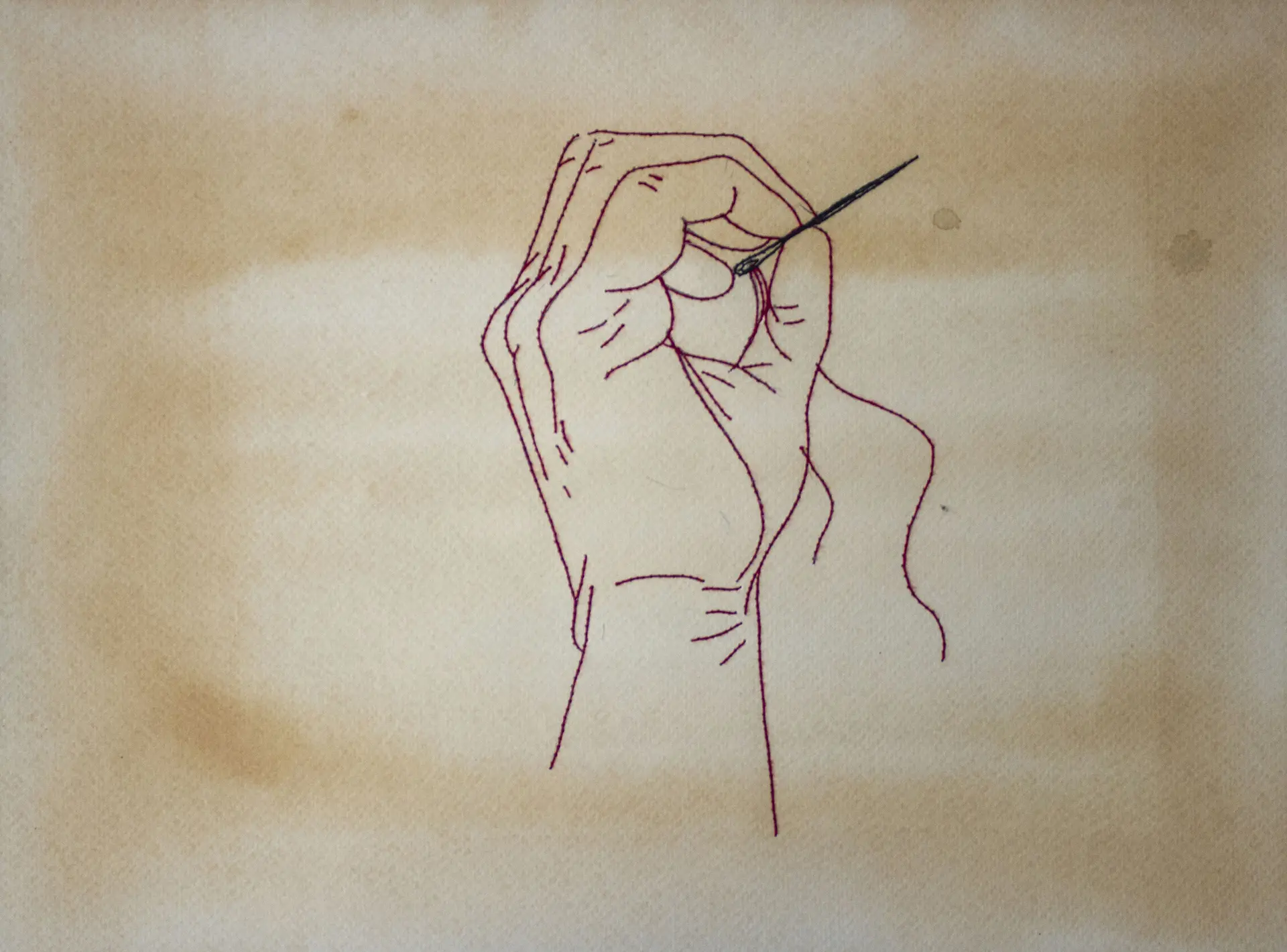 Hand work, 3 by Anshu Singh - Embroidery on paper