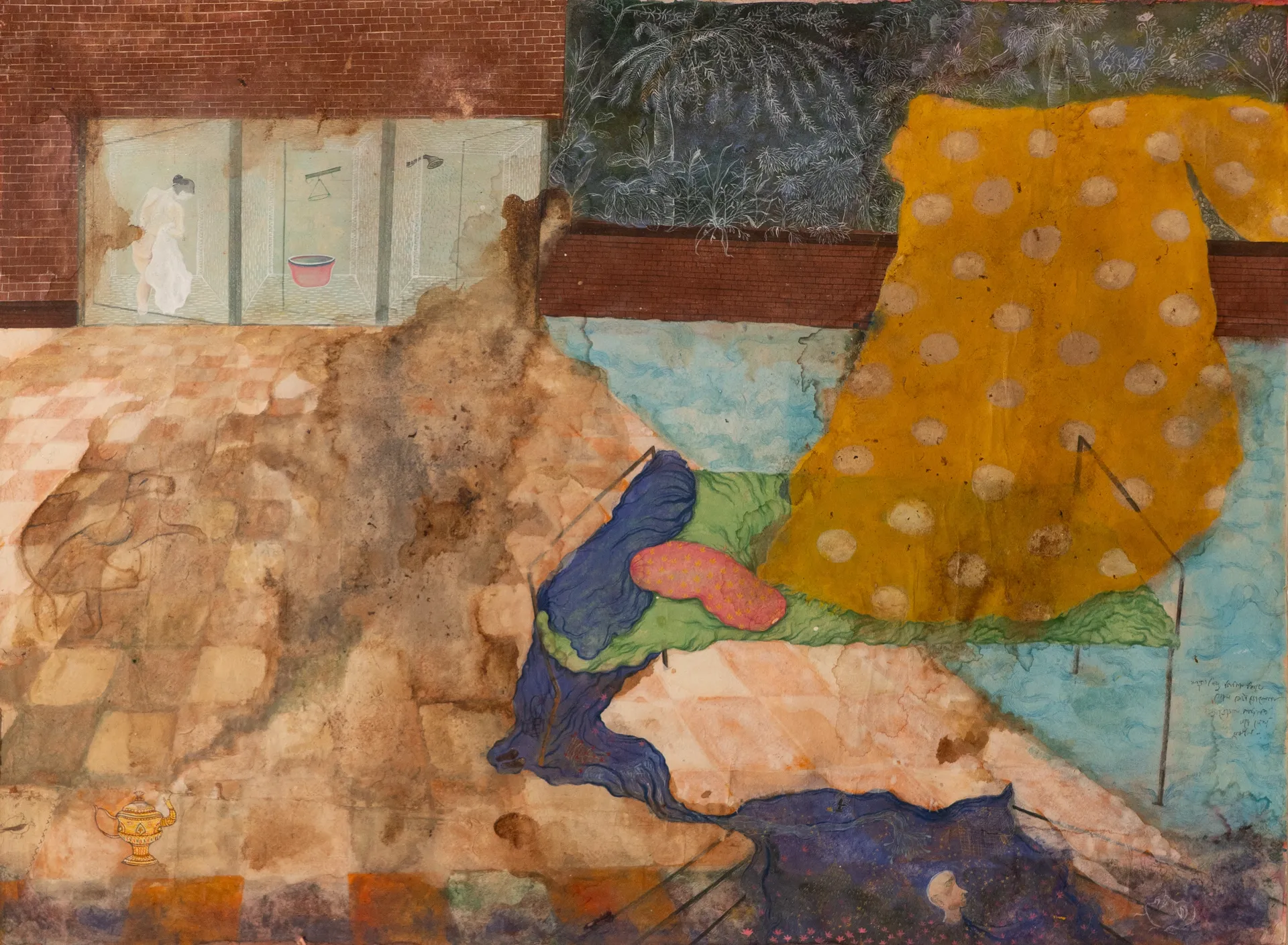 The disturbing orange by Oliva Saha - Watercolour, tea stain, natural colour on rice paper pasted on Fabiano