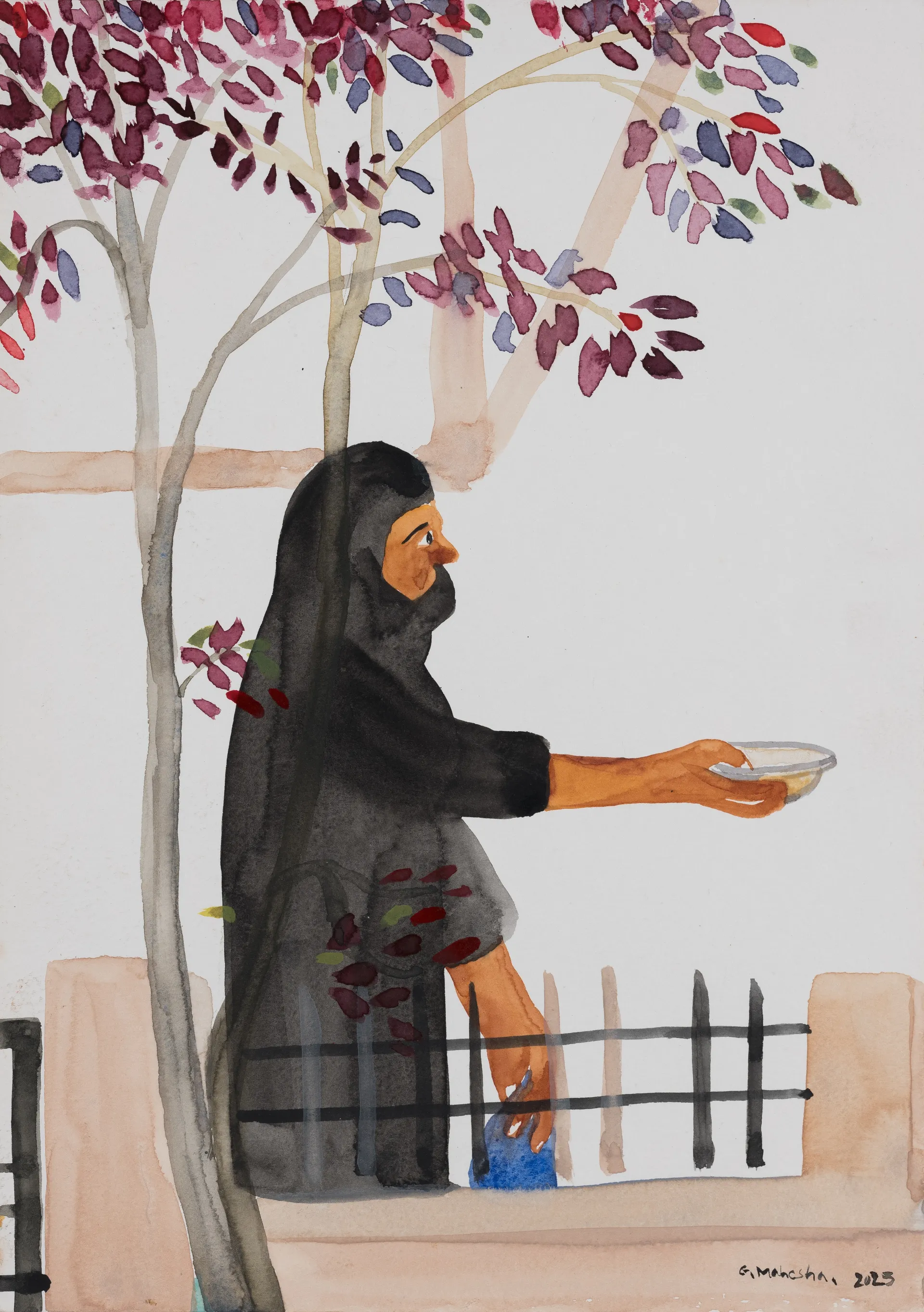 Infront of the studio by G. Mahesha - Watercolor on paper
