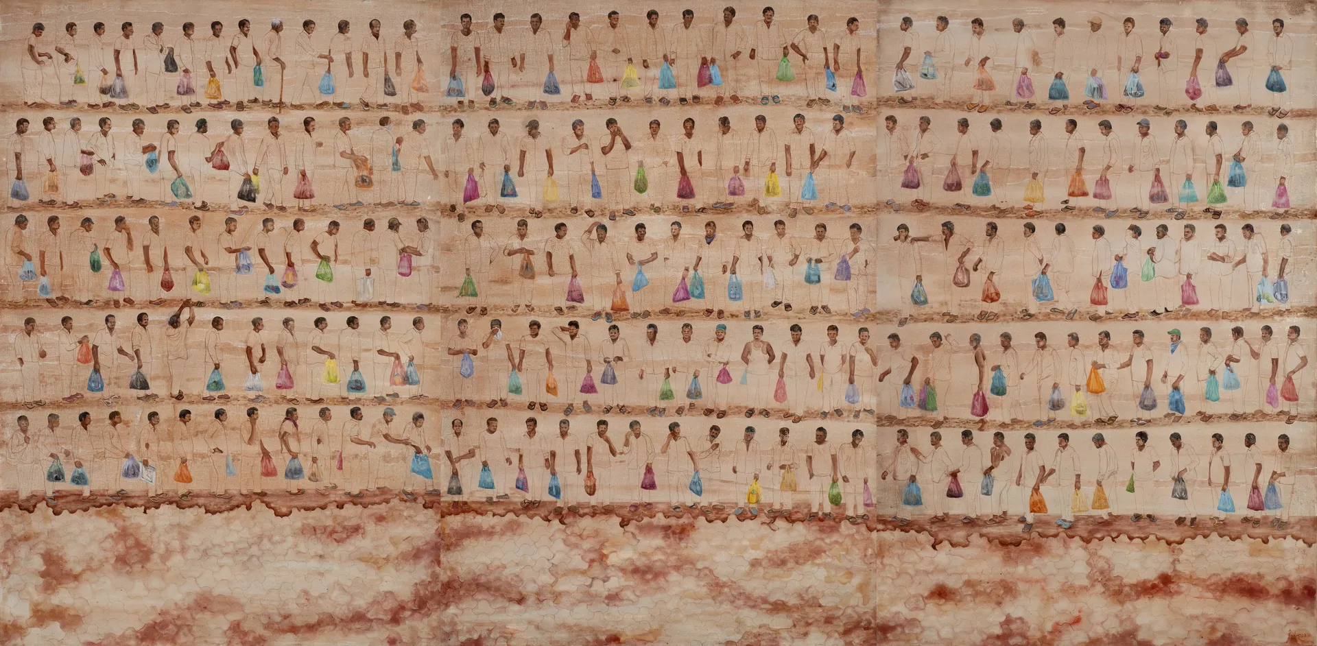 Season of plastic (triptych) by Raju Baraiya - Mixed media on canvas