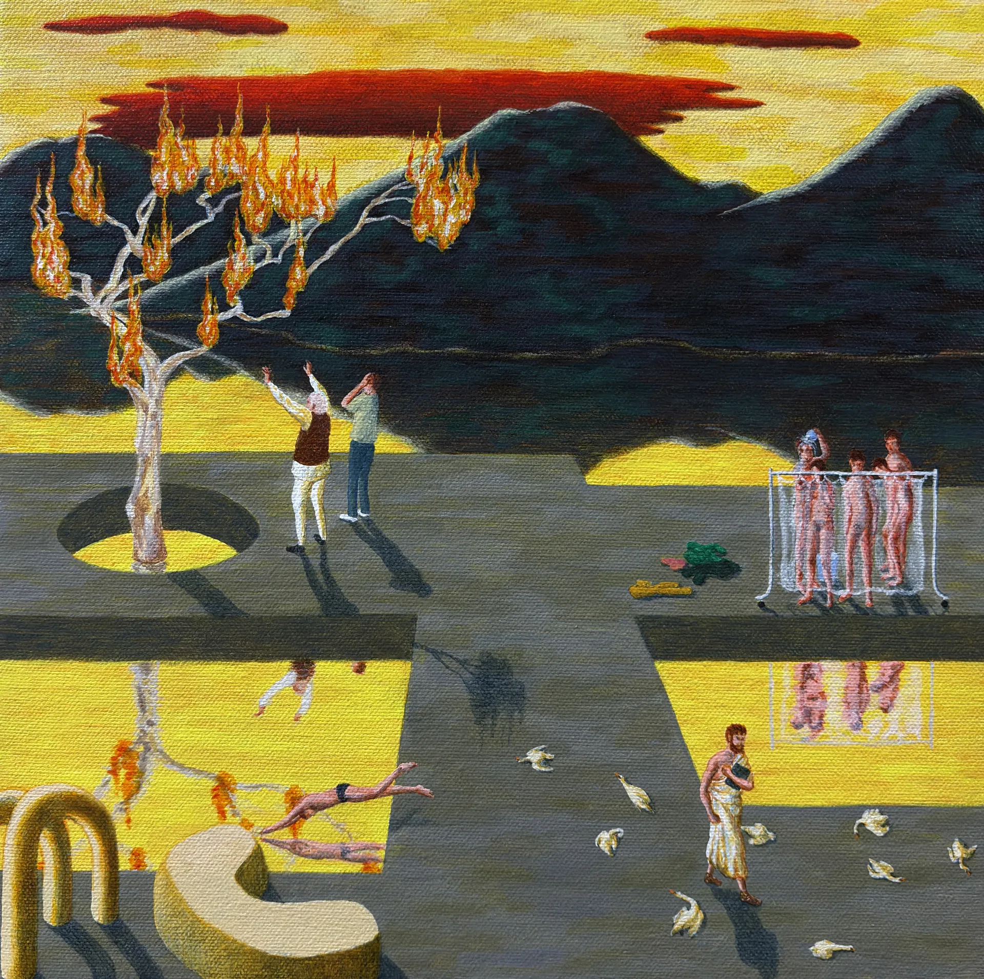 The eucalyptus sermon amidst a choir of ash by Bhaskar Bordoloi - Acrylic on canvas