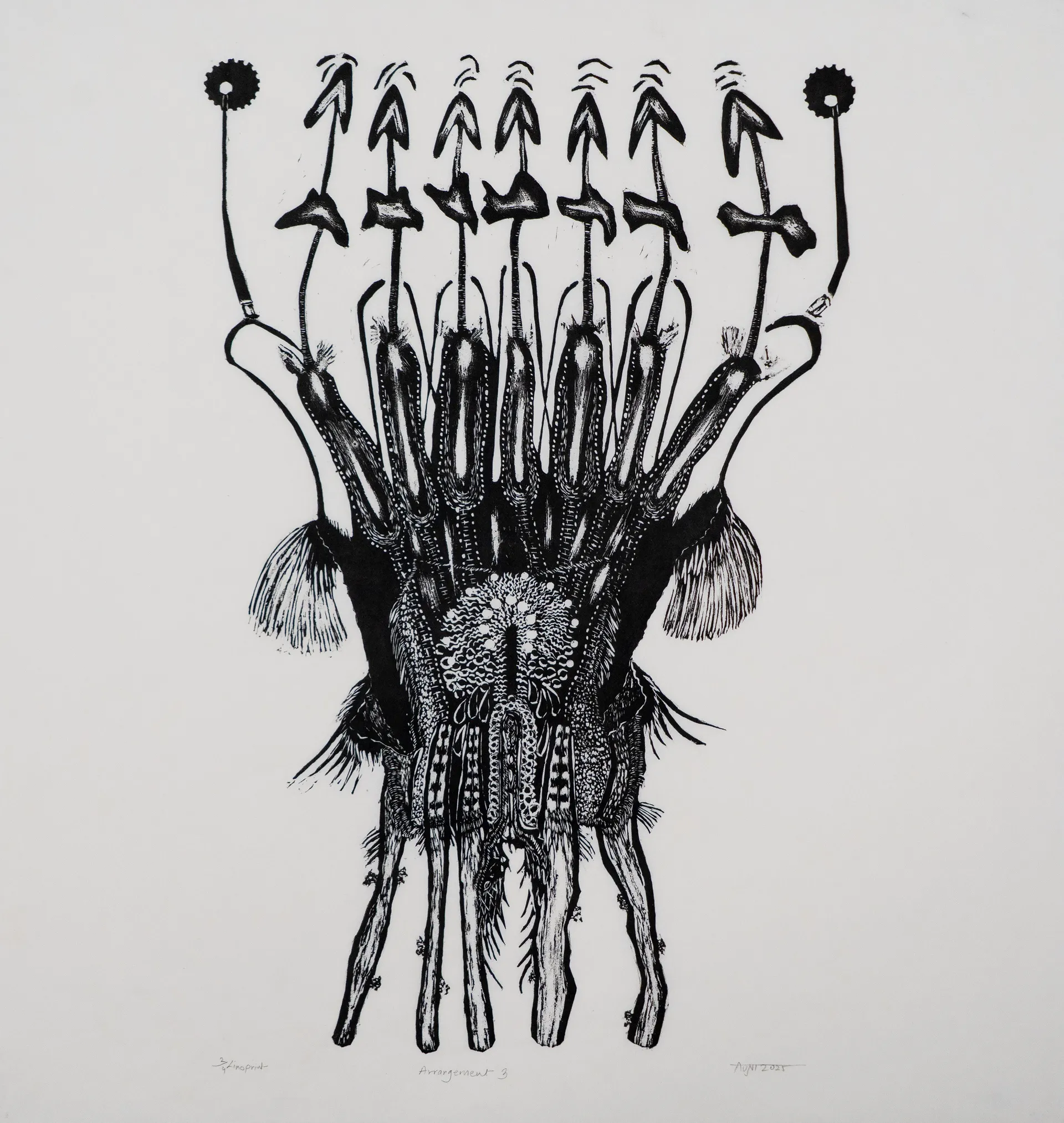 Arrangement series 3 by Avni Bansal - Linocut print on Kozo paper