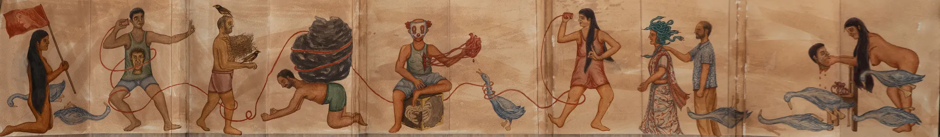 Lament for the disappeared by Suvendu Bhandari - Tea stain, watercolor, smoke