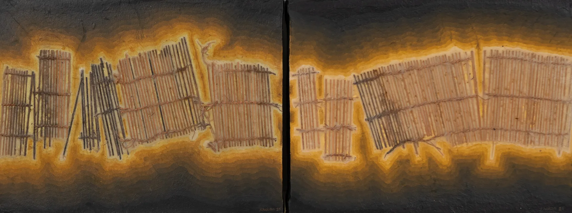 Landscape (diptych) by Khokan Giri - Mixed media on canvas